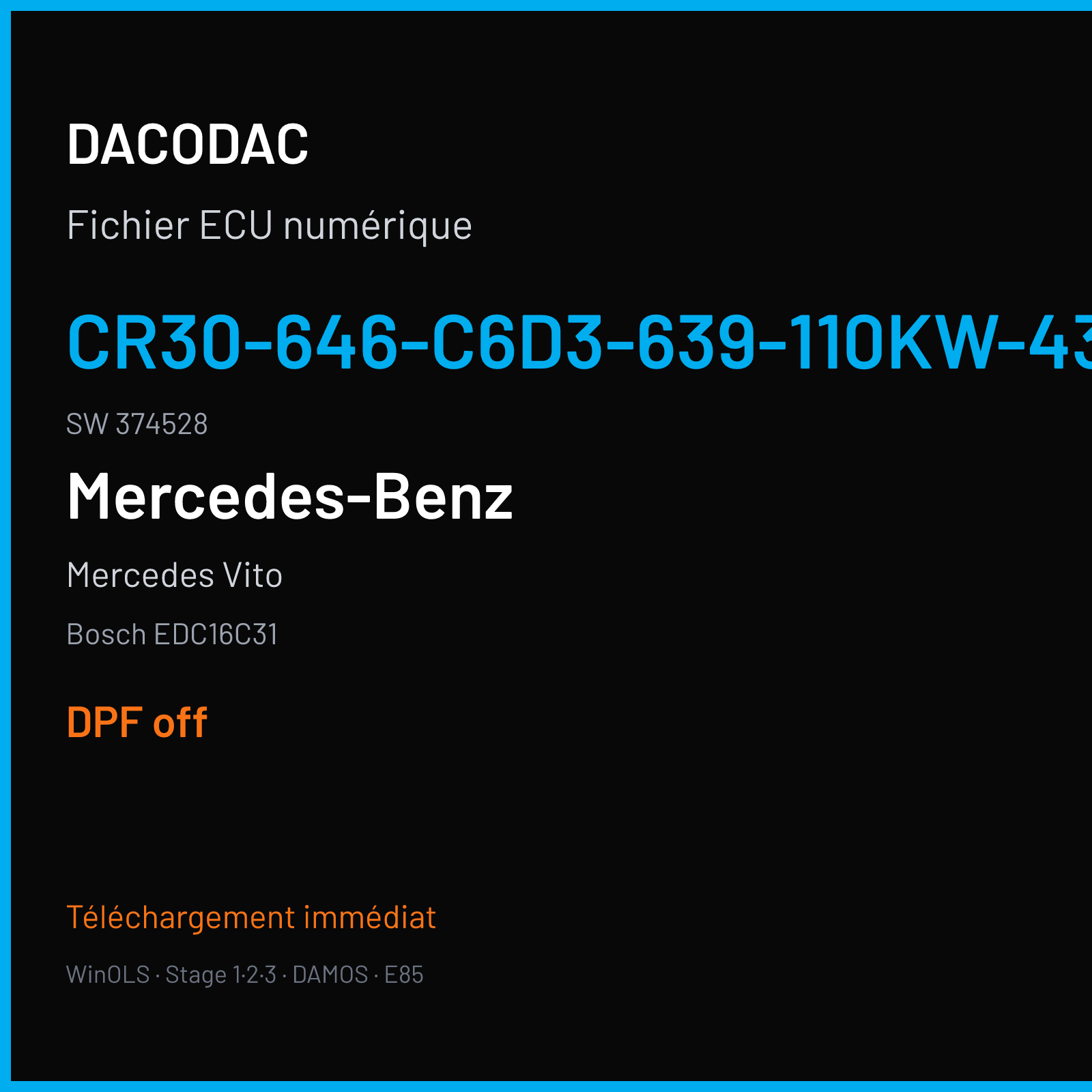 Mercedes Vito — Bosch EDC16C31 — CR30-646-C6D3-639-110KW-43P-0AEF-03-DAG-001 · 374528 — DPF off