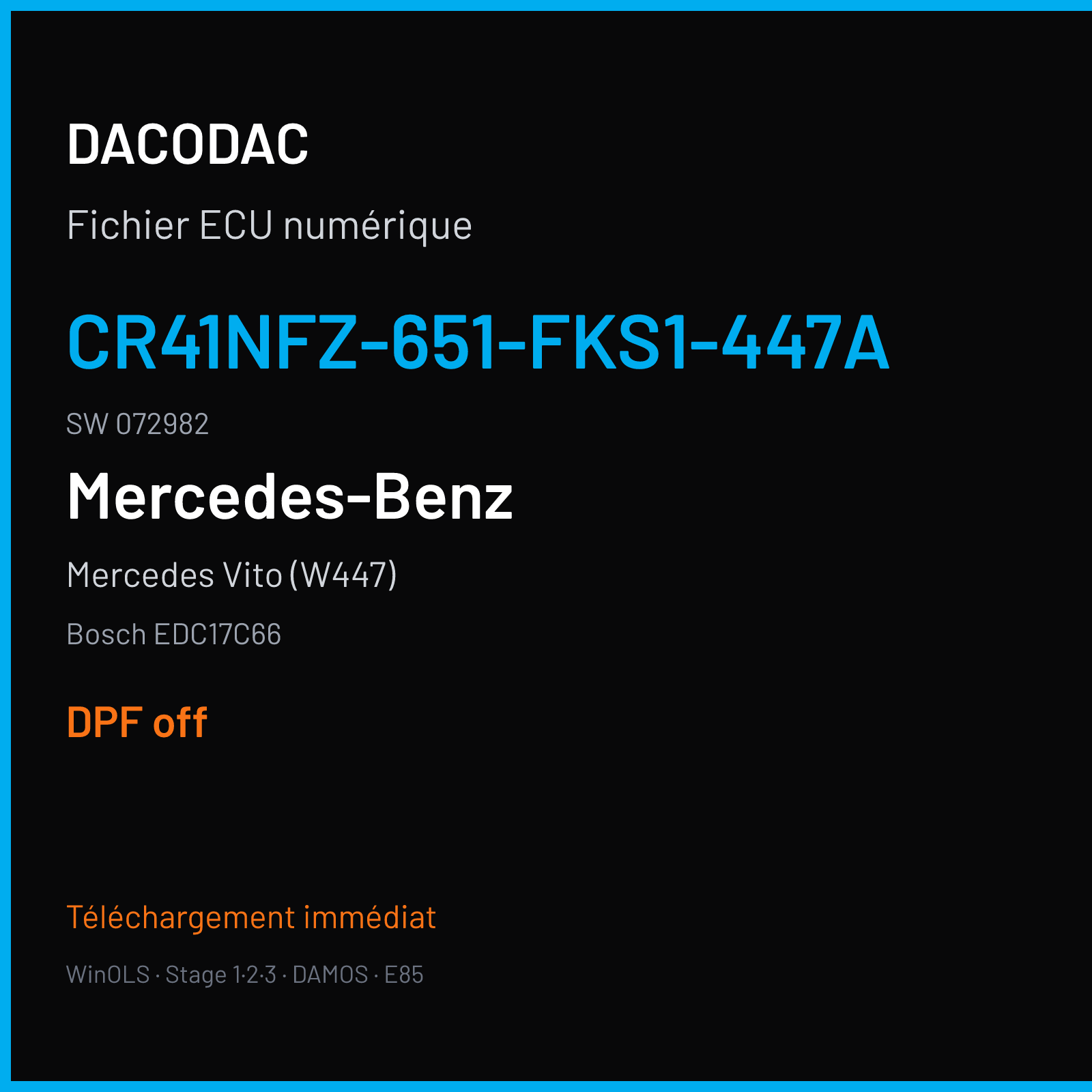 Mercedes Vito (W447) (2016) — Bosch EDC17C66 — CR41NFZ-651-FKS1-447A · 072982 — DPF off