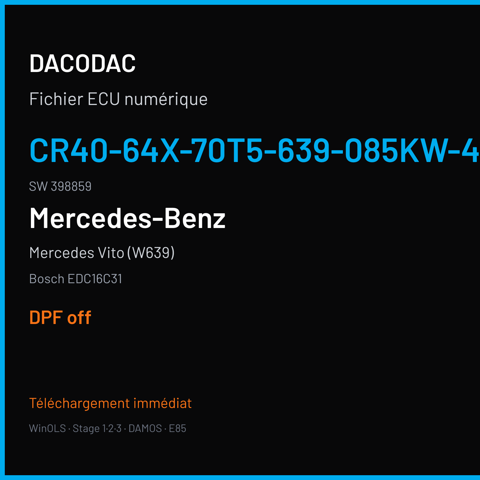 Mercedes Vito (W639) (2009) — Bosch EDC16C31 — CR40-64X-70T5-639-085KW-43P-0MEF-02-IAS-002 · 398859 — DPF off