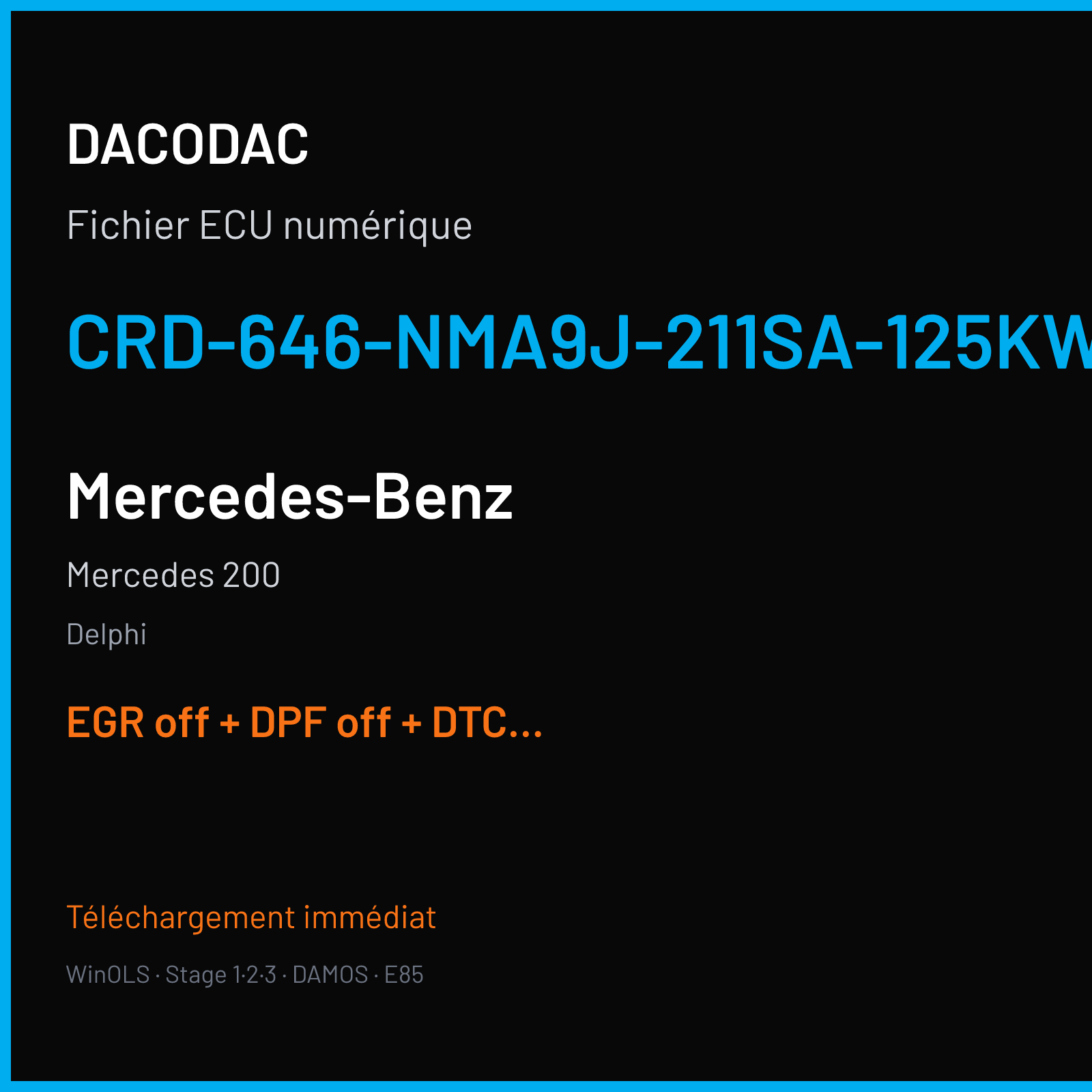 Mercedes 200 (2009) — Delphi — CRD-646-NMA9J-211SA-125KW-41OP-EF-ME-D50-0802X16 — EGR off + DPF off + DTC off