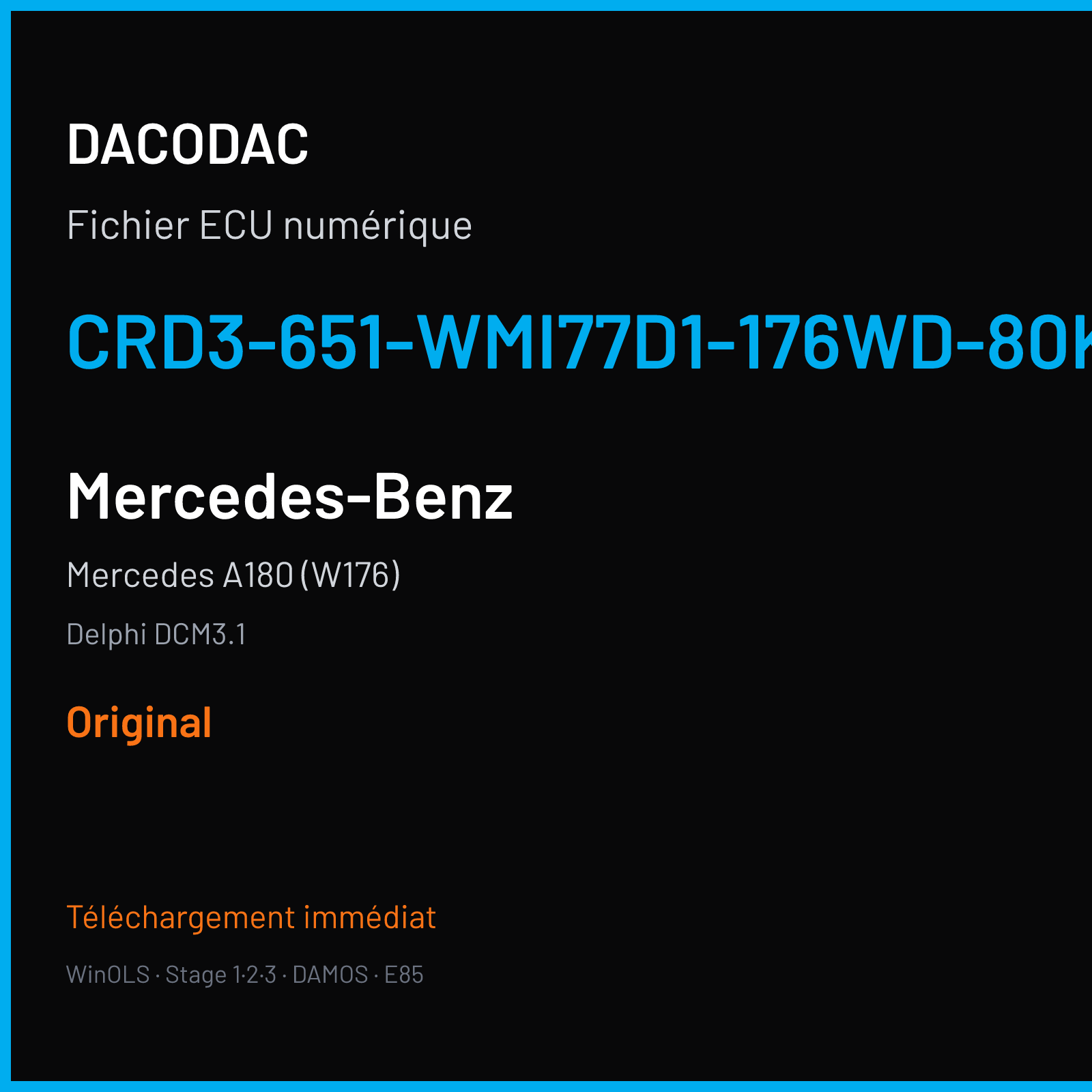 Mercedes A180 (W176) (2013) — Delphi DCM3.1 — CRD3-651-WMI77D1-176WD-80KW-3JDFIV-EU5OP — Original