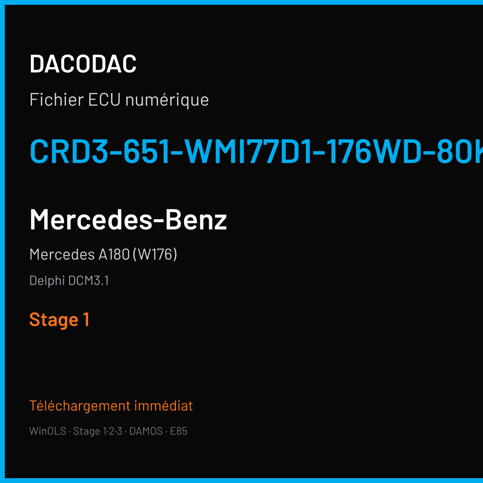 Mercedes A180 (W176) (2013) — Delphi DCM3.1 — CRD3-651-WMI77D1-176WD-80KW-3JDFIV-EU5OP — Stage 1