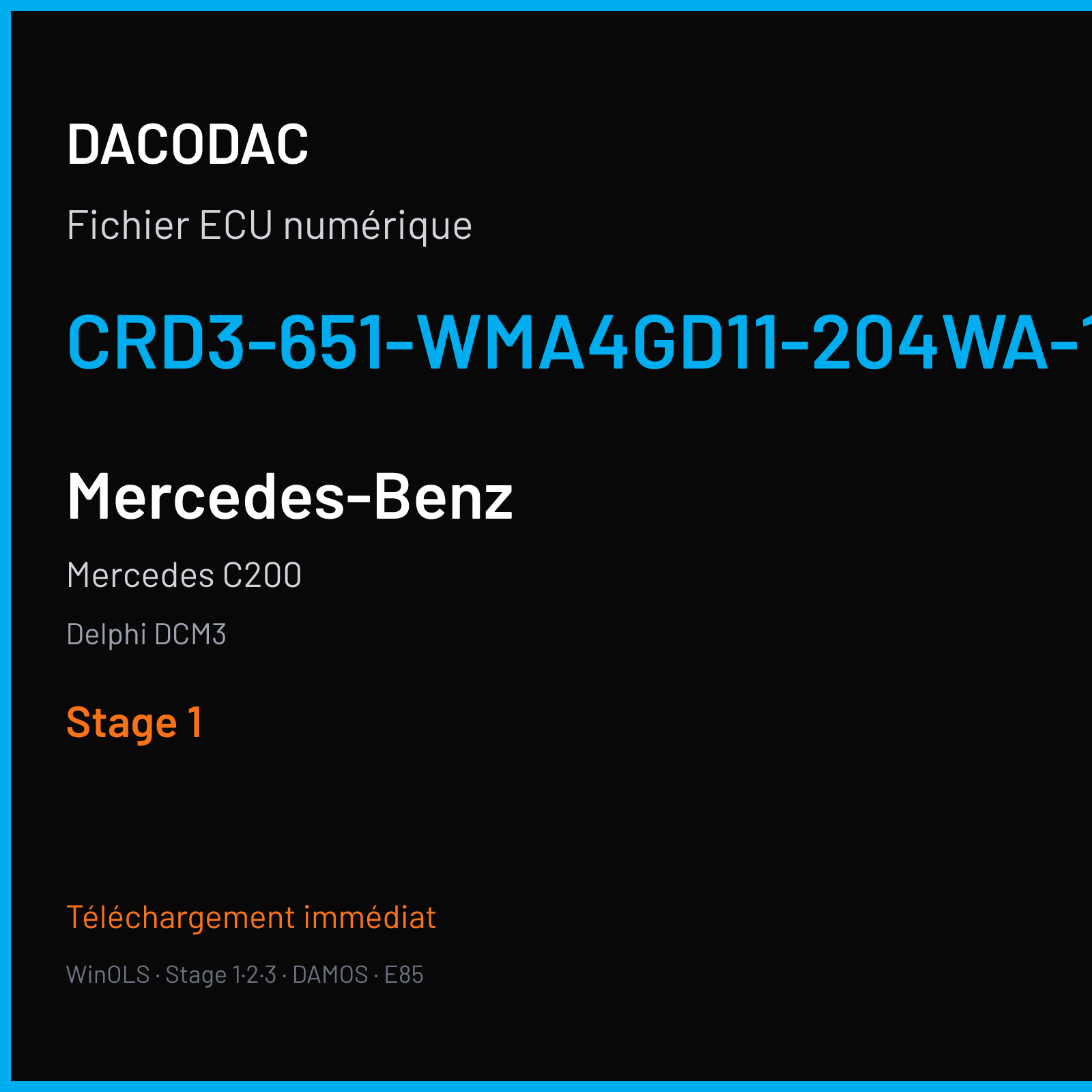 Mercedes C200 (2014) — Delphi DCM3 — CRD3-651-WMA4GD11-204WA-100KW-4ASLVNT-DT2R-EU5OP — Stage 1