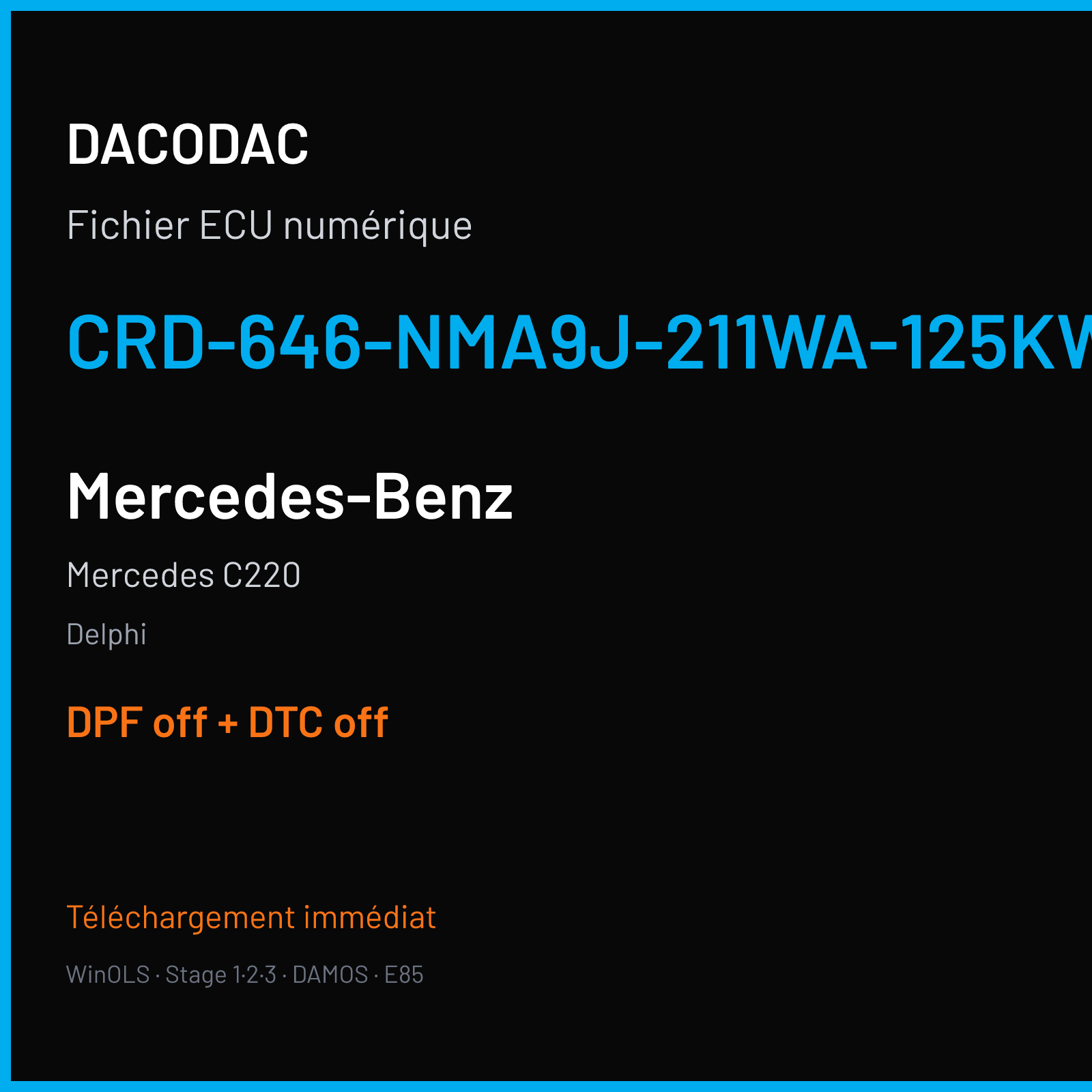 Mercedes C220 (2008) — Delphi — CRD-646-NMA9J-211WA-125KW-41OP-EF-ME-D55-0802X17 — DPF off + DTC off