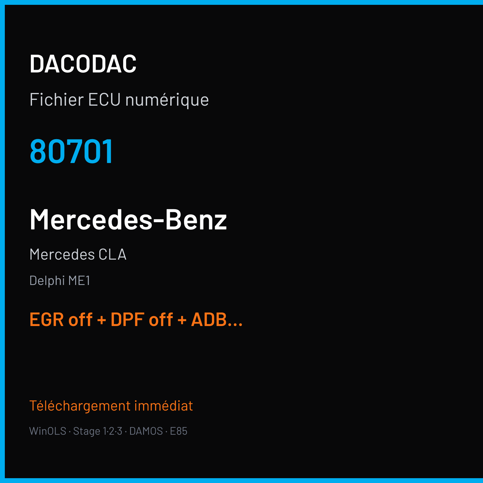 Mercedes CLA (2018) — Delphi ME1 — 80701 — EGR off + DPF off + ADBLUE off + VMAX off