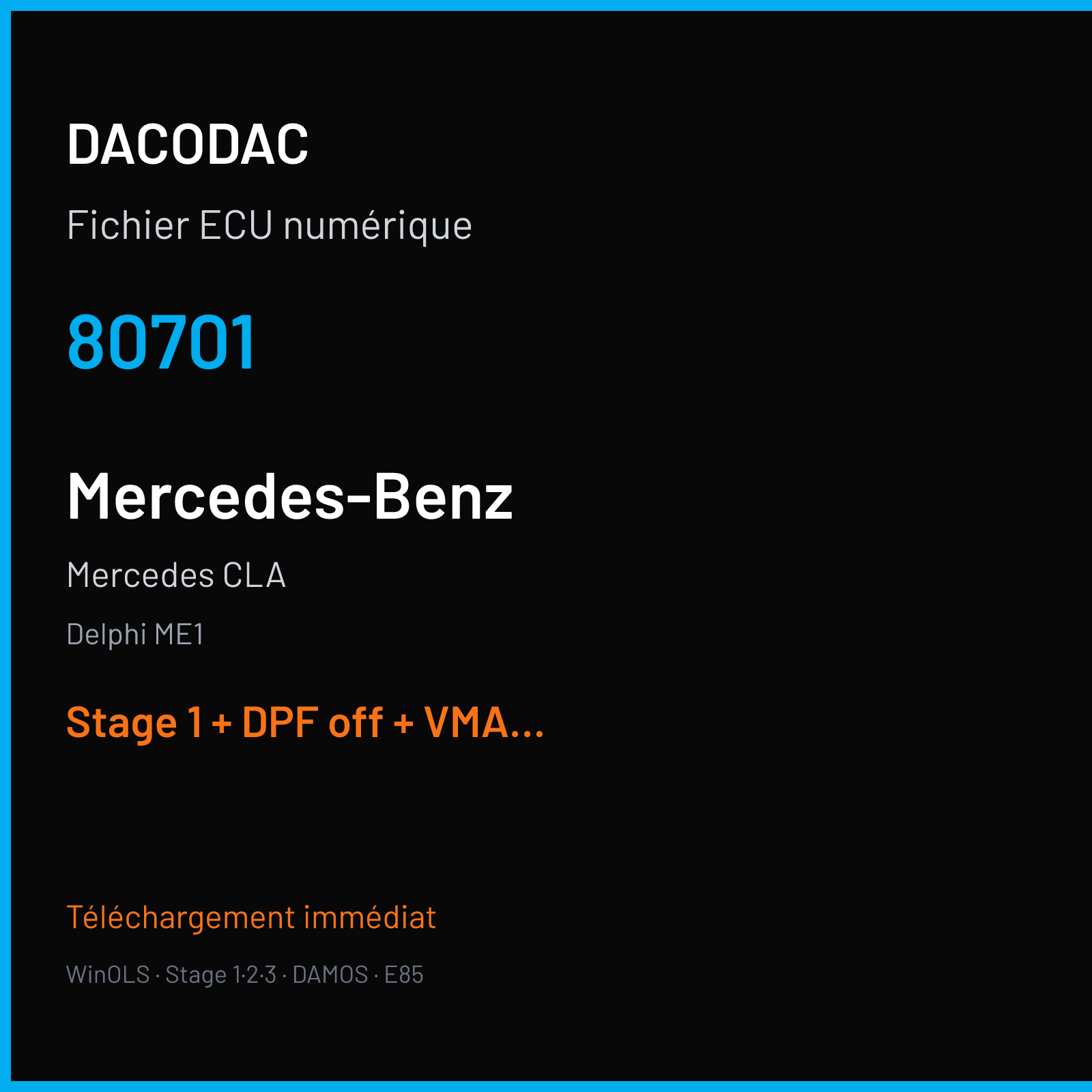 Mercedes CLA (2018) — Delphi ME1 — 80701 — Stage 1 + DPF off + VMAX off