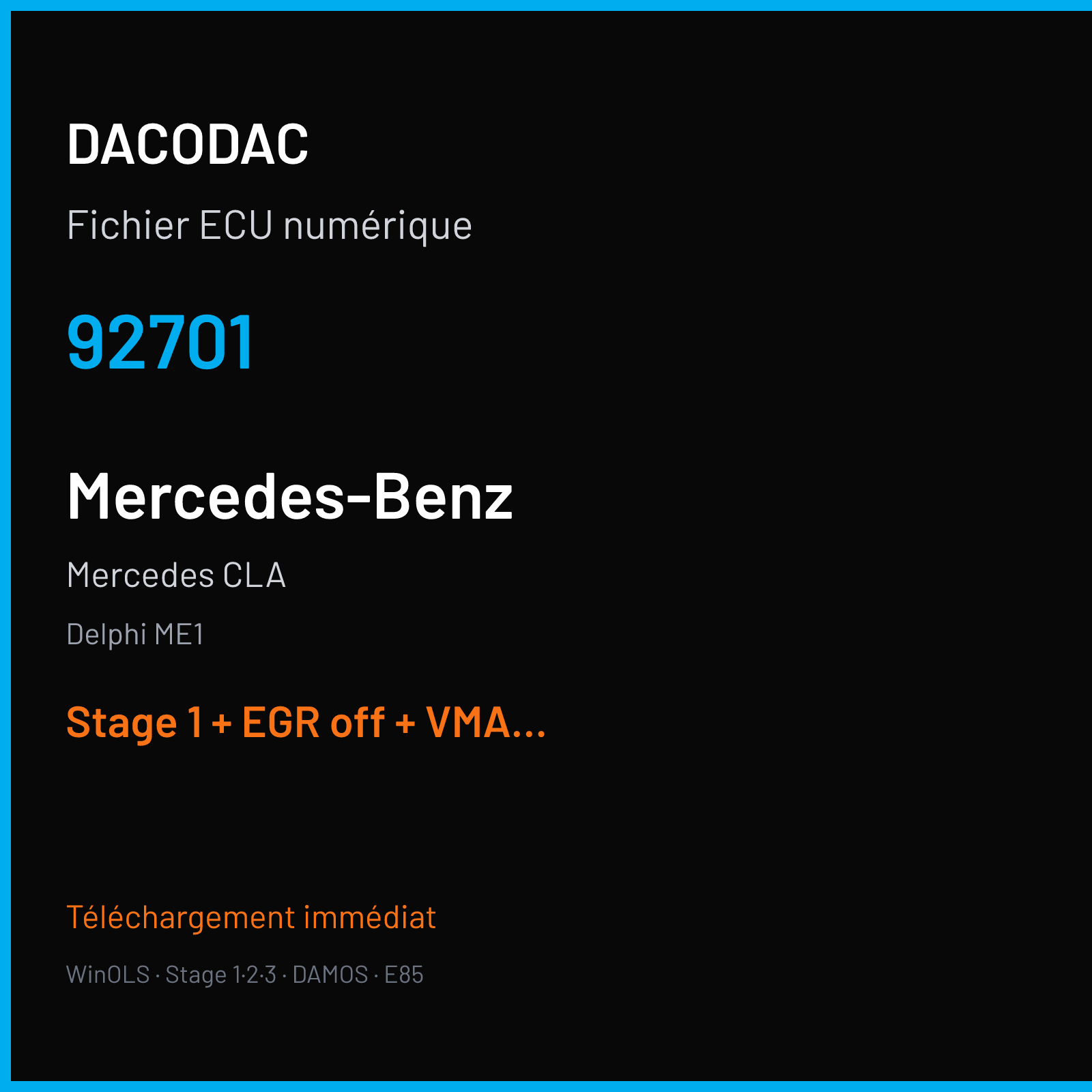 Mercedes CLA (2016) — Delphi ME1 — 92701 — Stage 1 + EGR off + VMAX off
