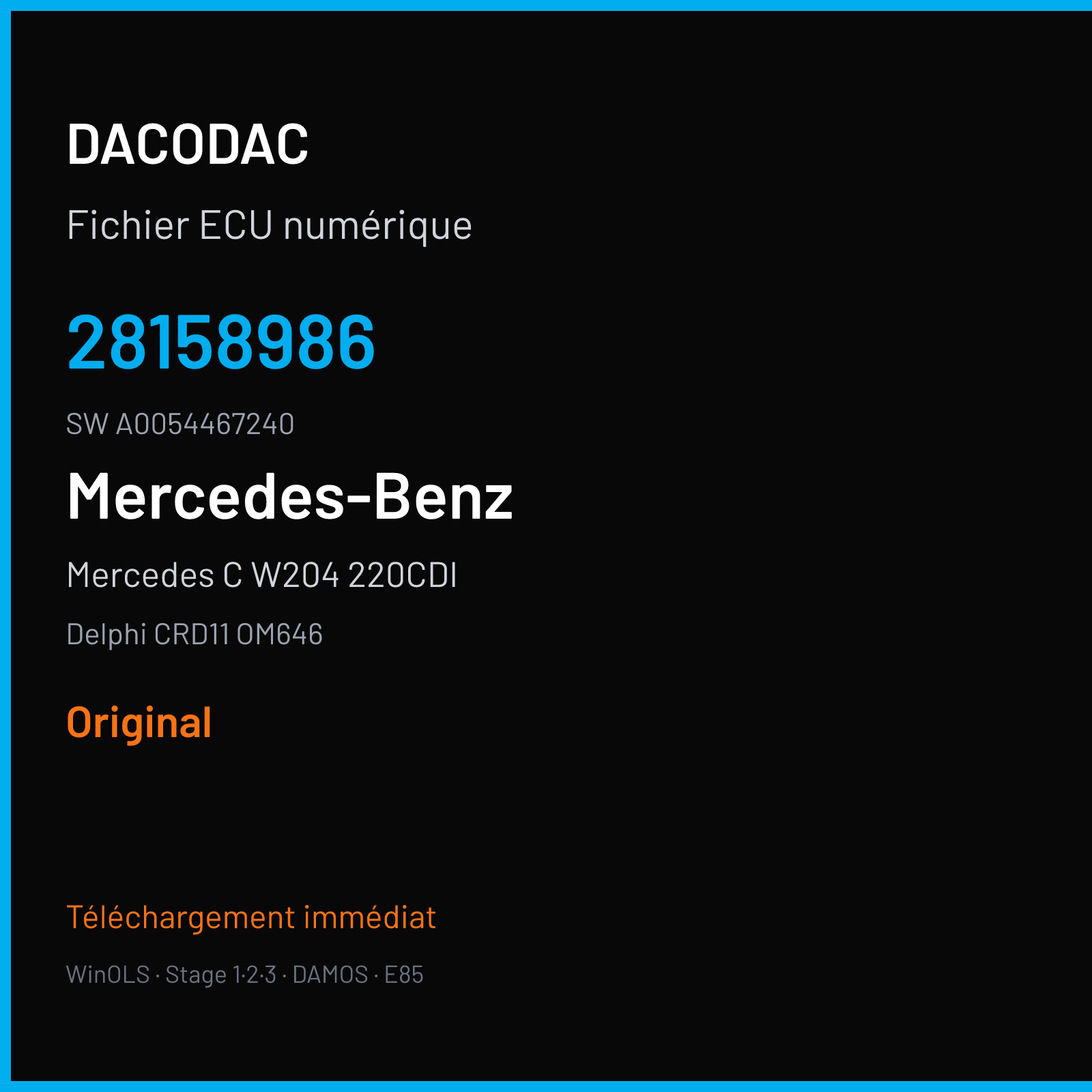 Mercedes C W204 220CDI 170 ch (2008) — Delphi CRD11 OM646 — 28158986 · A0054467240 · A6461502534 — Original