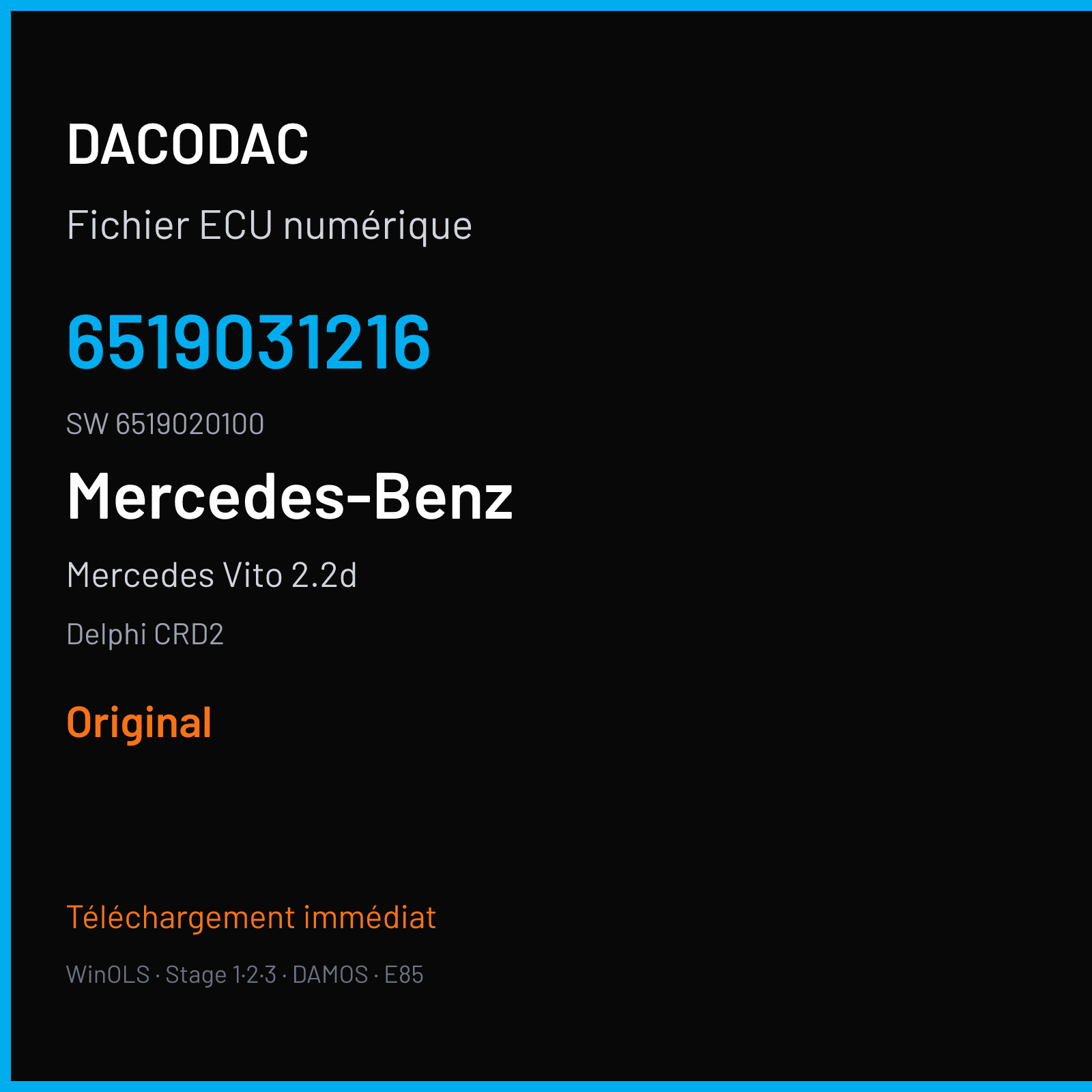 Mercedes Vito 2.2d 163 ch (2011) — Delphi CRD2 — 6519031216 · 6519020100 · 6519025100 — Original