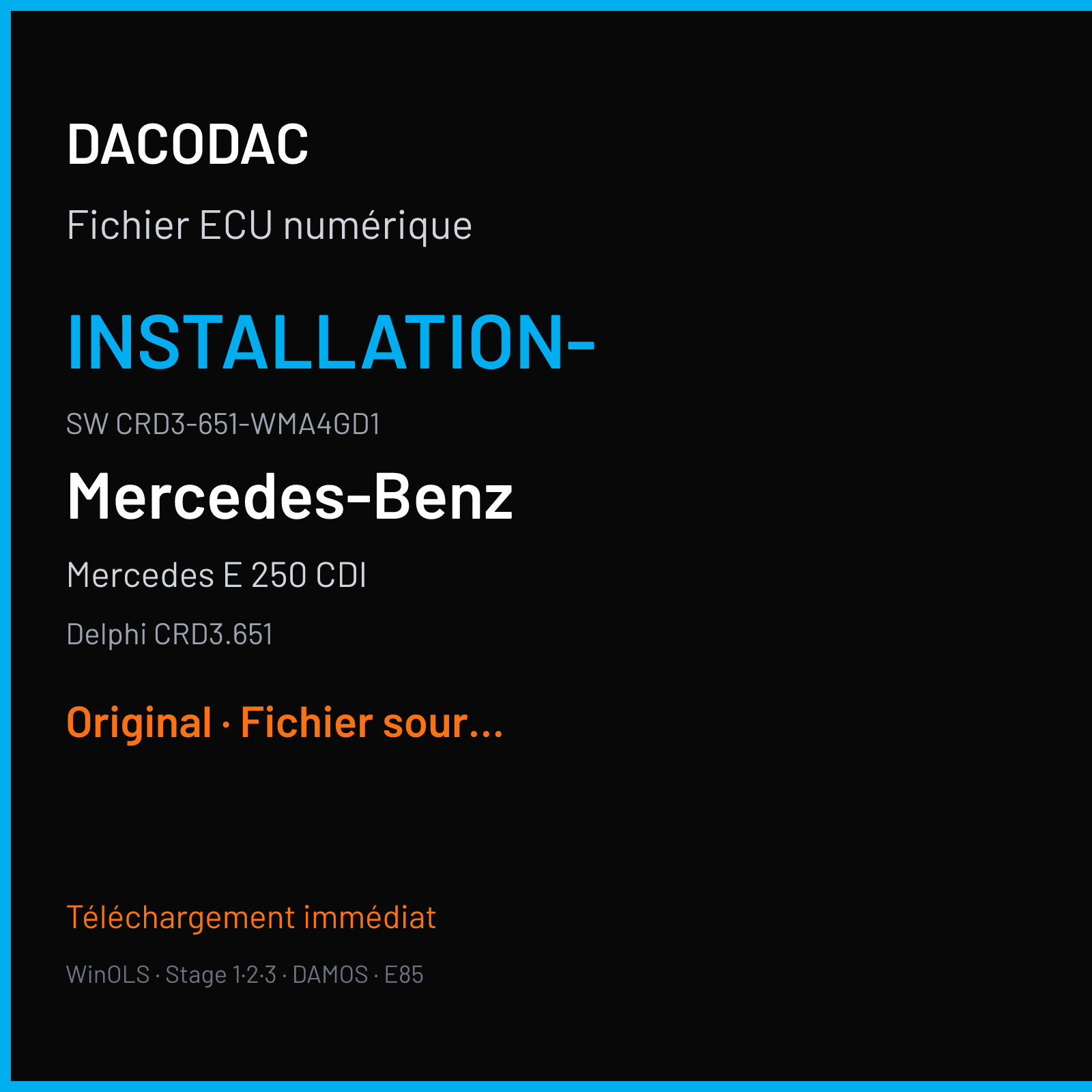 Mercedes E 250 CDI 204 ch (2012) — Delphi CRD3.651 — Installation- · CRD3-651-WMA4GD1 · HW- 6519040001 SW- 6519026701 — Original
