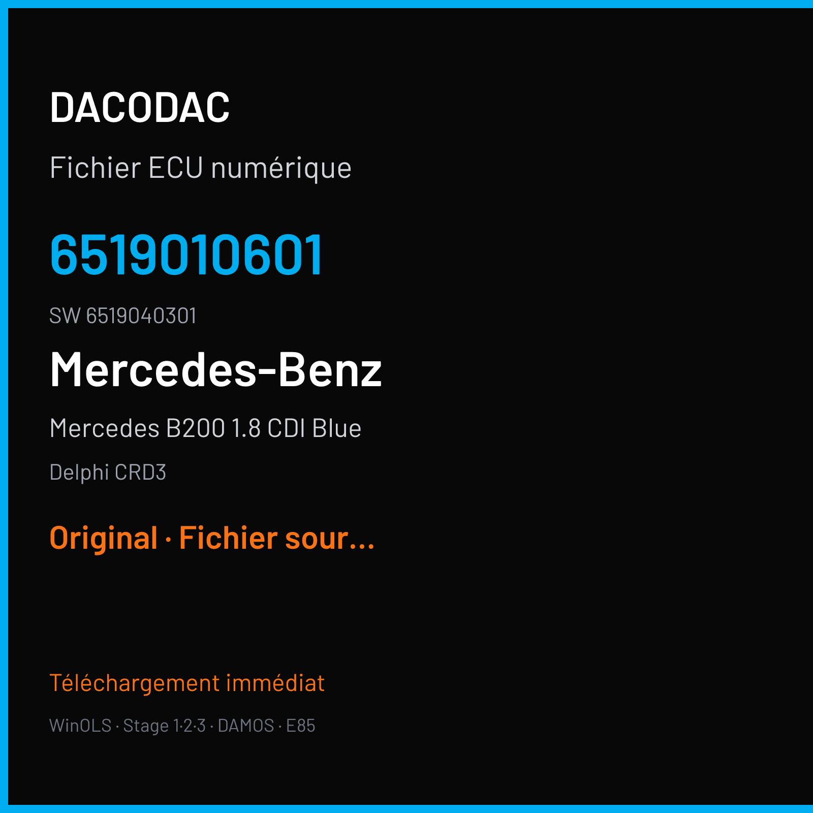 Mercedes B200 1.8 CDI Blue 136 ch (2011) — Delphi CRD3 — 6519010601 · 6519040301 · 6519023101 — Original