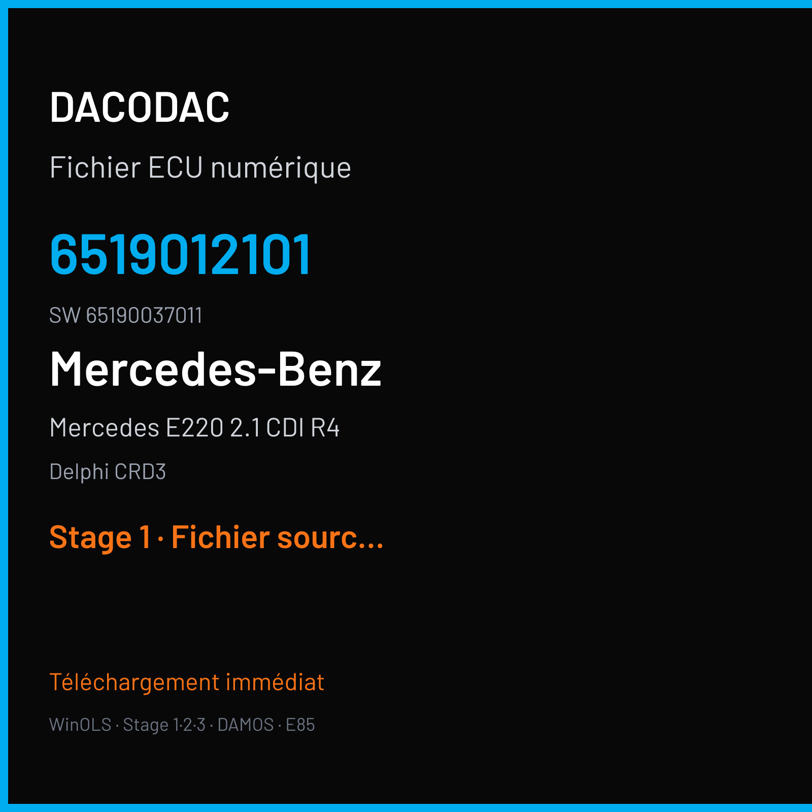 Mercedes E220 2.1 CDI R4 170 ch (2013) — Delphi CRD3 — 6519012101 · 65190037011 · 6519026701 — Stage 1