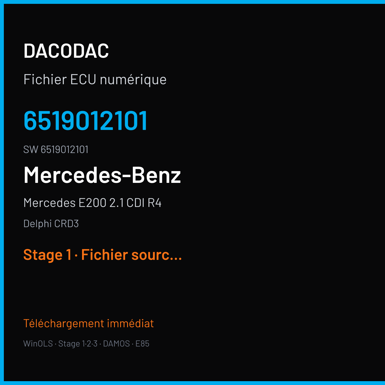 Mercedes E200 2.1 CDI R4 136 ch (2014) — Delphi CRD3 — 6519012101 · 6519012101 · 6519026701 — Stage 1
