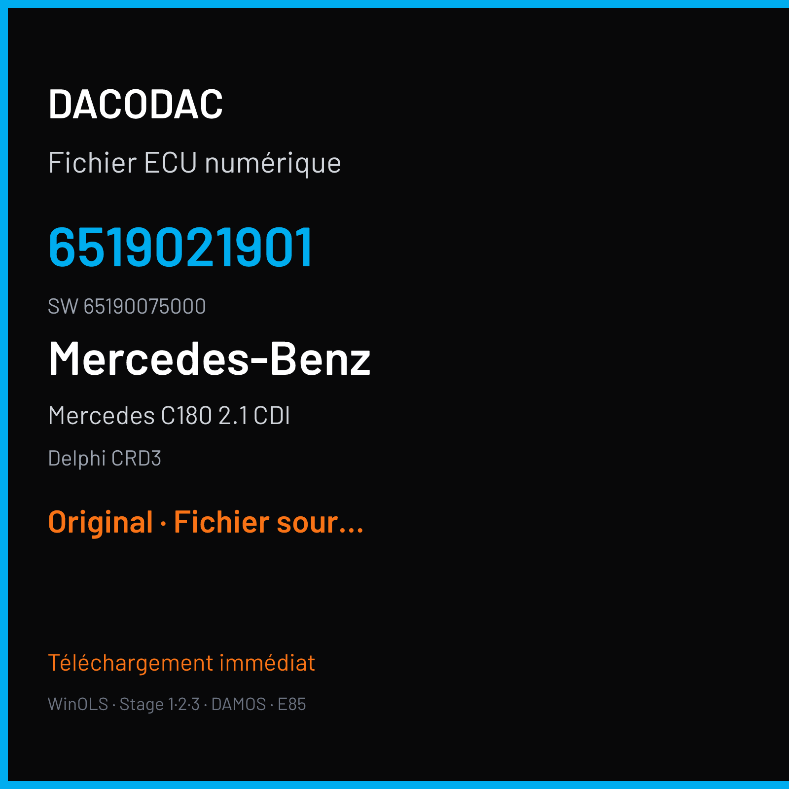 Mercedes C180 2.1 CDI 120 ch (2010) — Delphi CRD3 — 6519021901 · 65190075000 · 6519034023 — Original