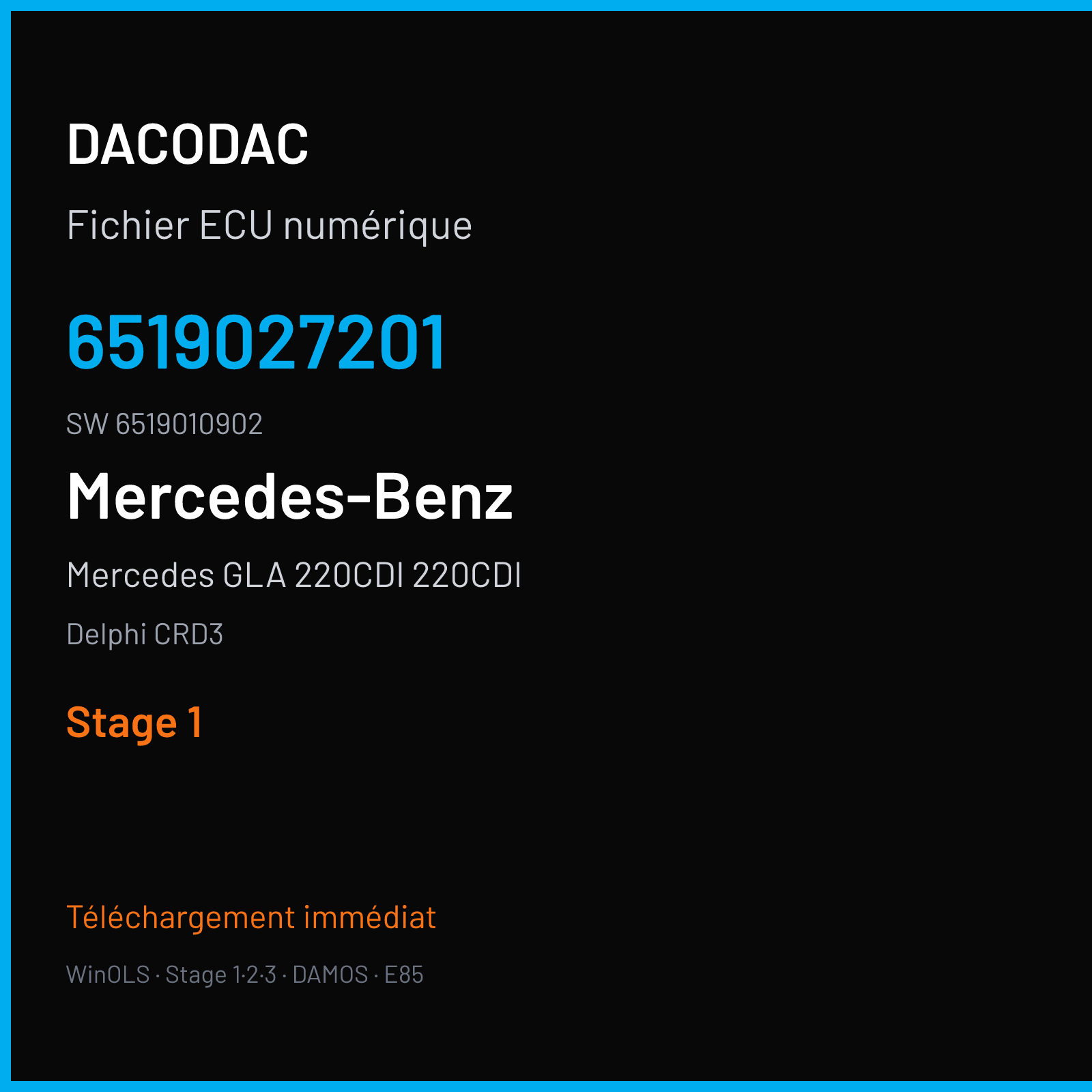 Mercedes GLA 220CDI 220CDI 170 ch (2014) — Delphi CRD3 — 6519027201 · 6519010902 · 6519036131 — Stage 1