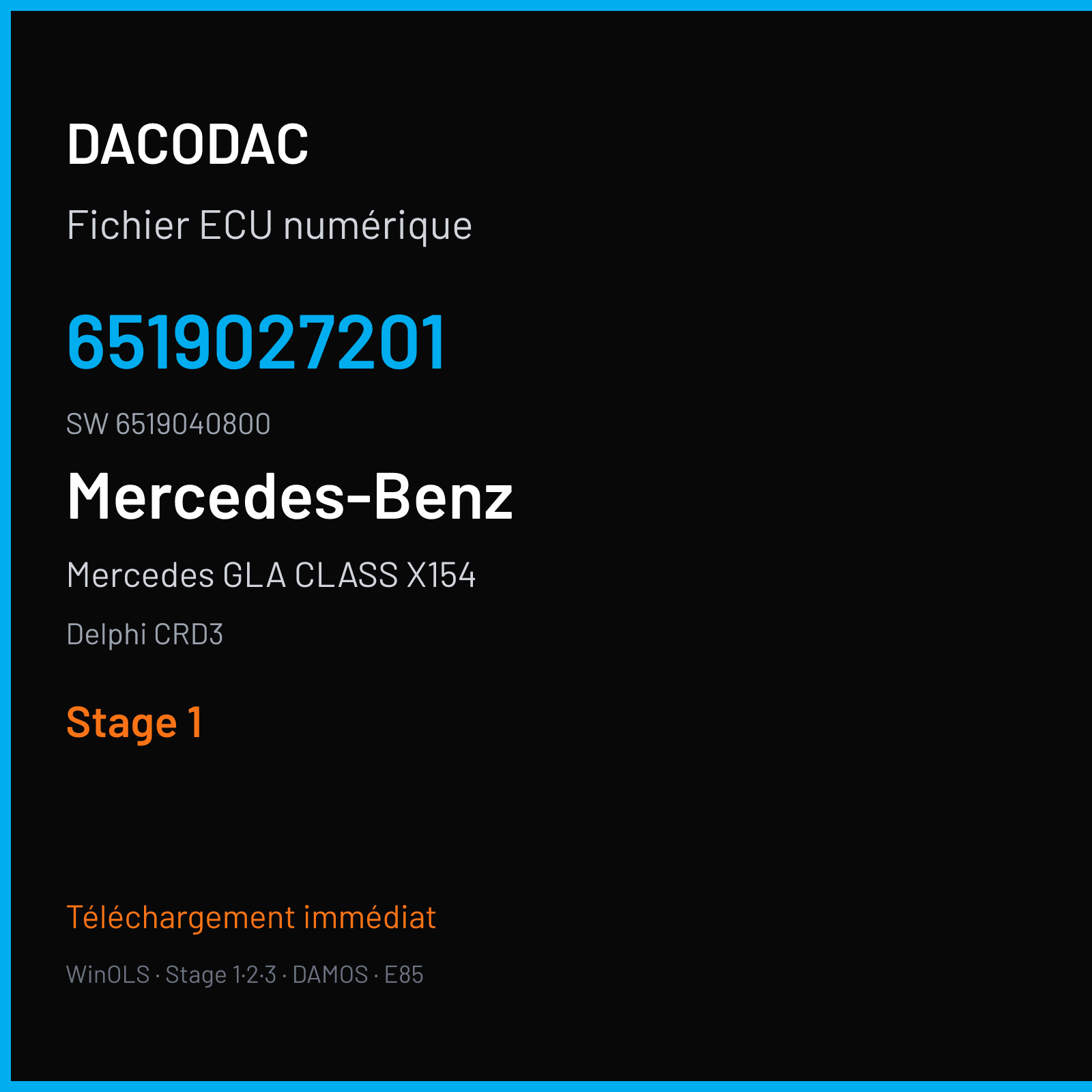 Mercedes GLA CLASS X154 168 ch — Delphi CRD3 — 6519027201 · 6519040800 — Stage 1