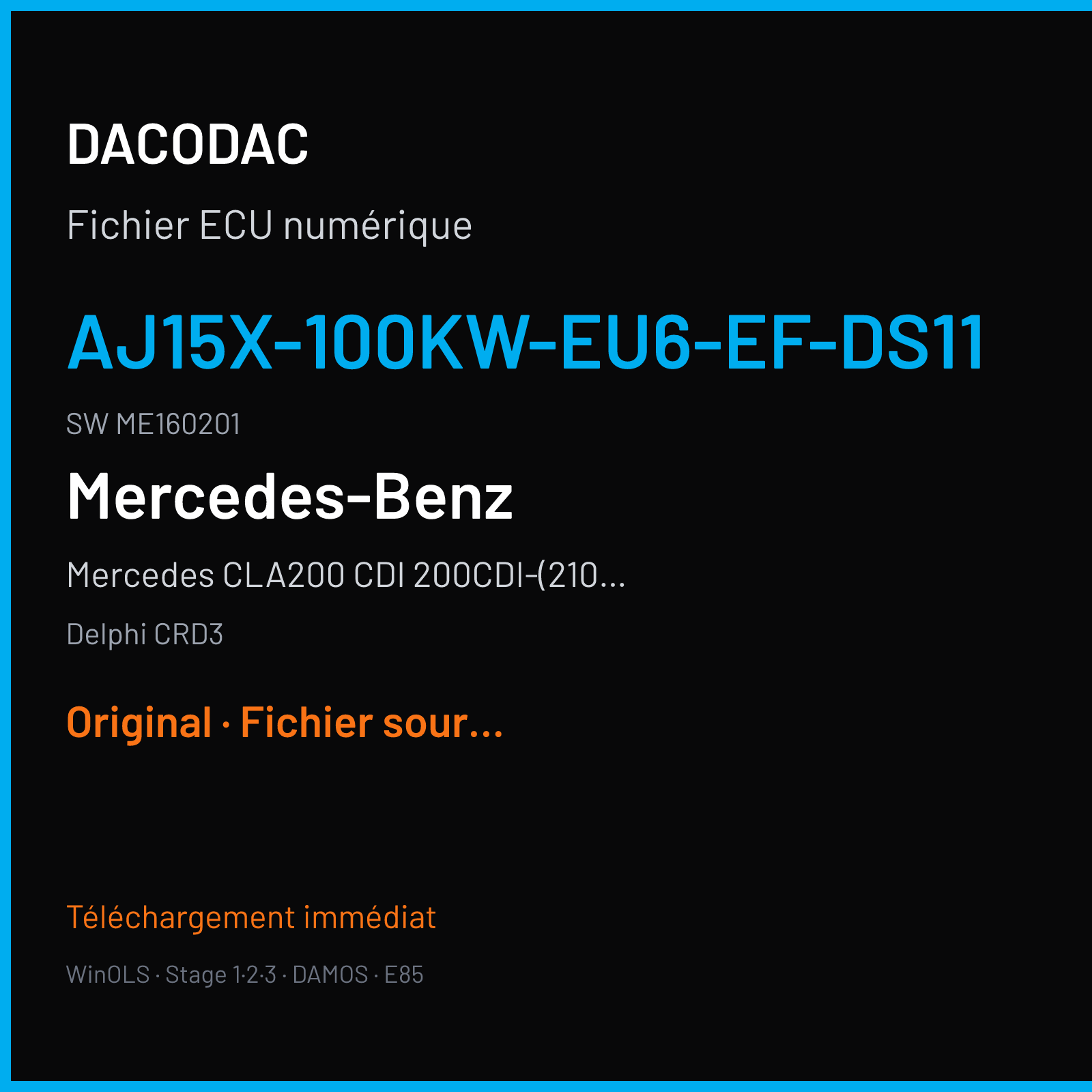 Mercedes CLA200 CDI 200CDI-(2100cc) (2016) — Delphi CRD3 — AJ15x-100kw-EU6-EF-DS11 · ME160201 — Original