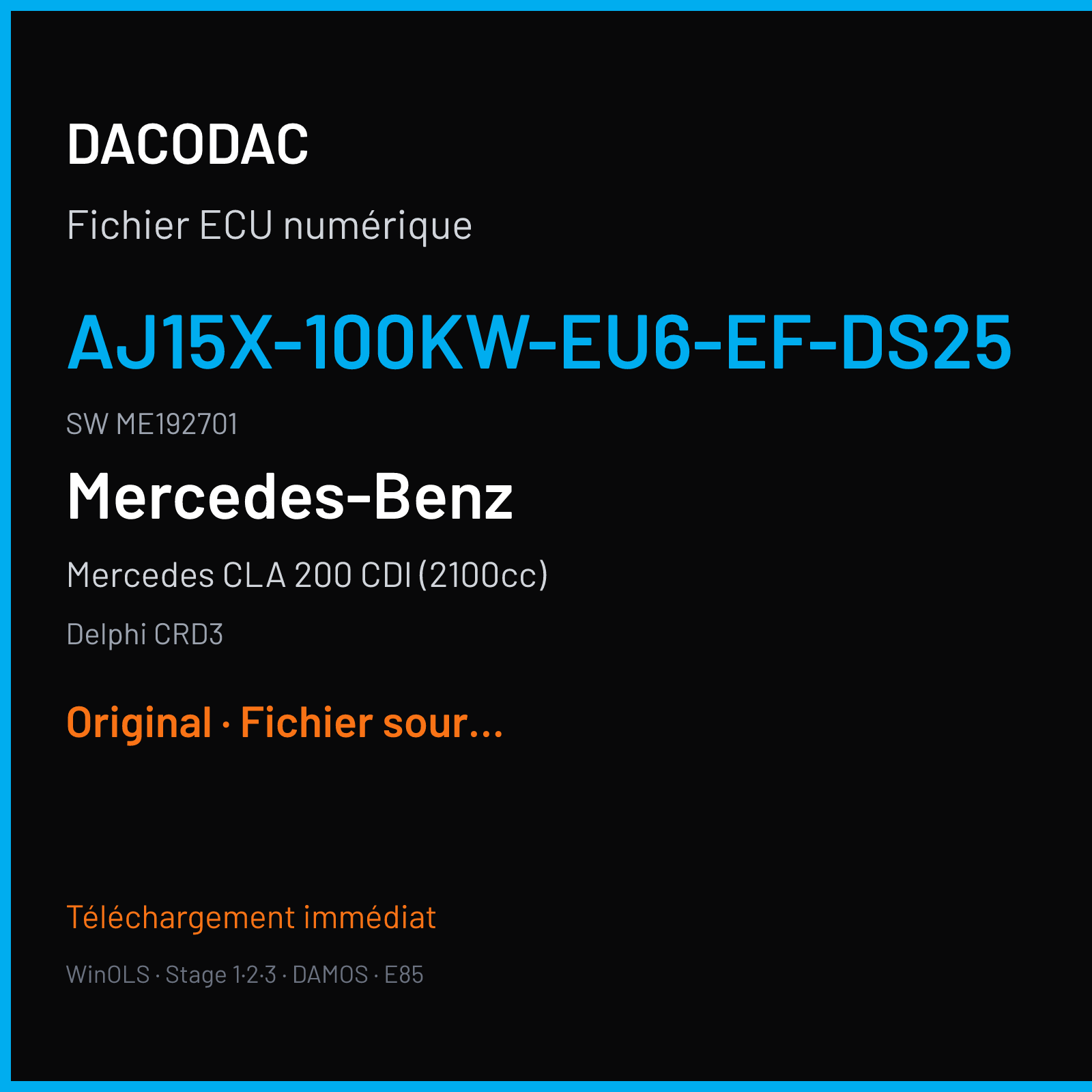 Mercedes CLA 200 CDI (2100cc) (2015) — Delphi CRD3 — AJ15x-100kw-EU6-EF-DS25 · ME192701 — Original