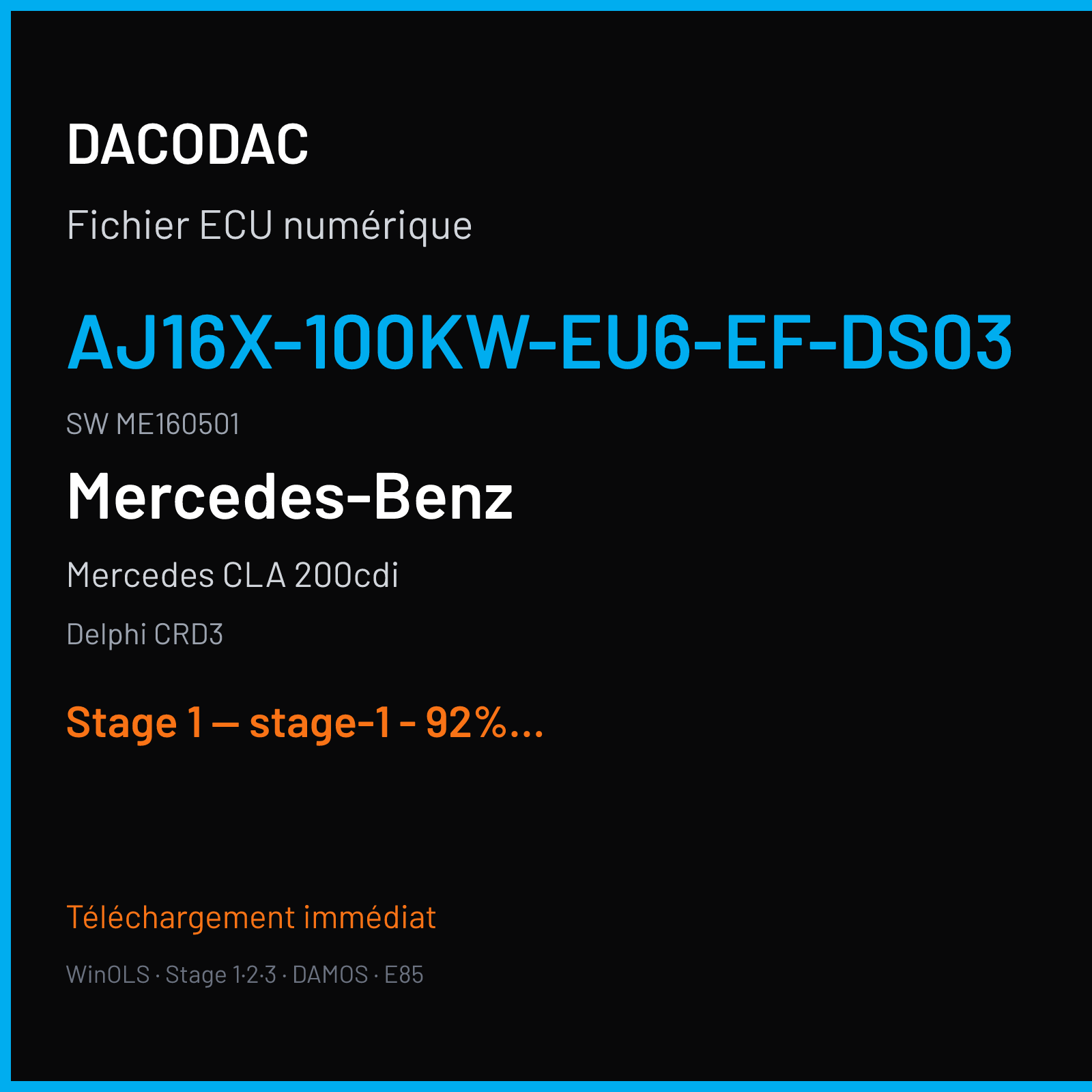 Mercedes CLA 200cdi (2017) — Delphi CRD3 — AJ16x-100kw-EU6-EF-DS03 · ME160501 — Stage 1 — stage-1 - 92% first use