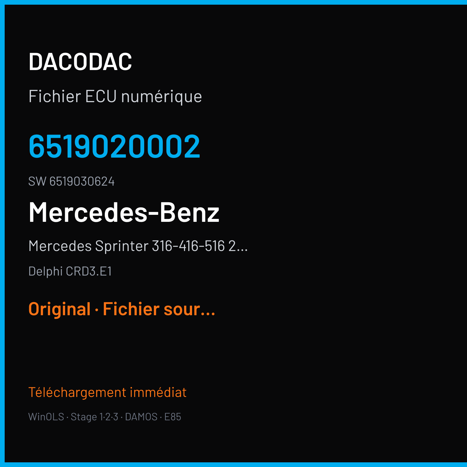 Mercedes Sprinter 316-416-516 2.1 CDI (2016) — Delphi CRD3.E1 — 6519020002 · 6519030624 — Original