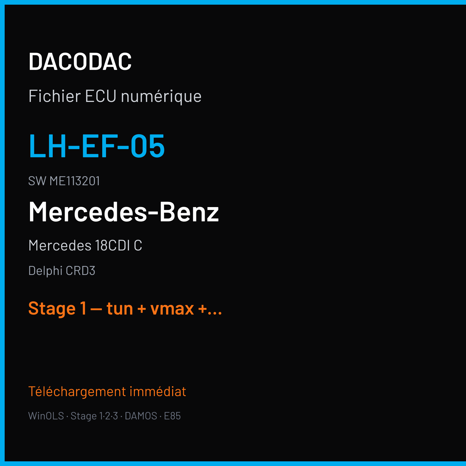 Mercedes 18CDI C (2012) — Delphi CRD3 — LH-EF-05 · ME113201 — Stage 1 — tun + vmax + egr off