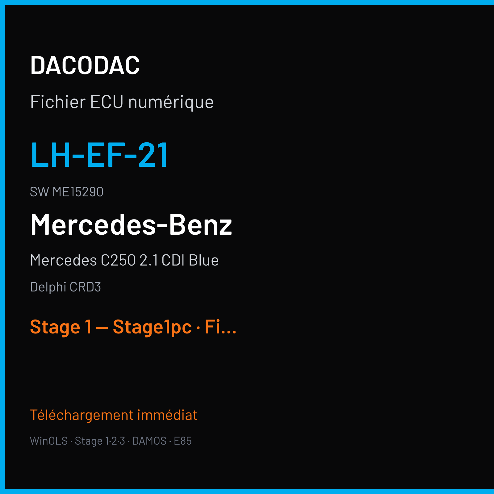 Mercedes C250 2.1 CDI Blue (2016) — Delphi CRD3 — LH-EF-21 · ME15290 — Stage 1 — Stage1pc