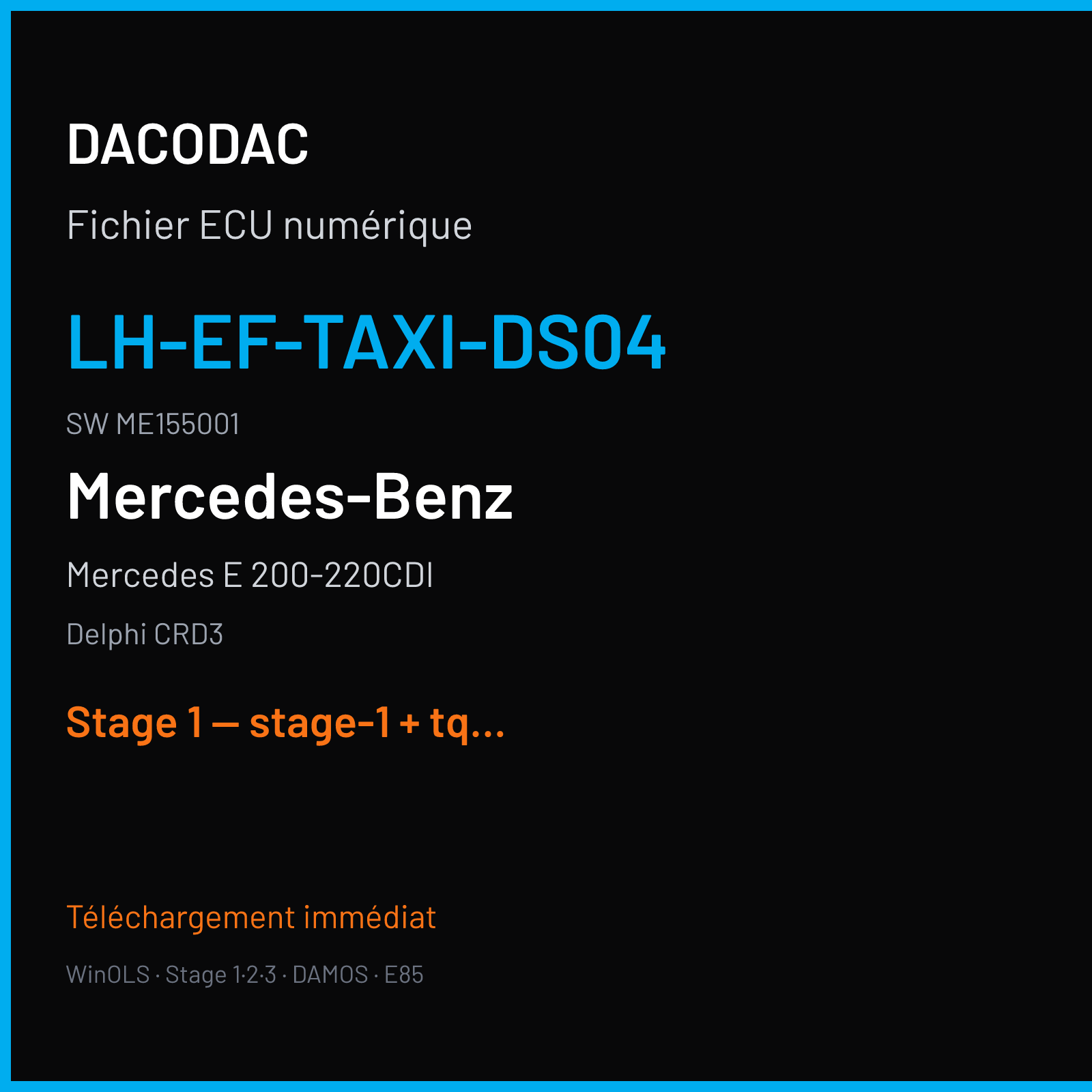 Mercedes E 200-220CDI (2014) — Delphi CRD3 — LH-EF-TAXI-DS04 · ME155001 — Stage 1 — stage-1 + tq off