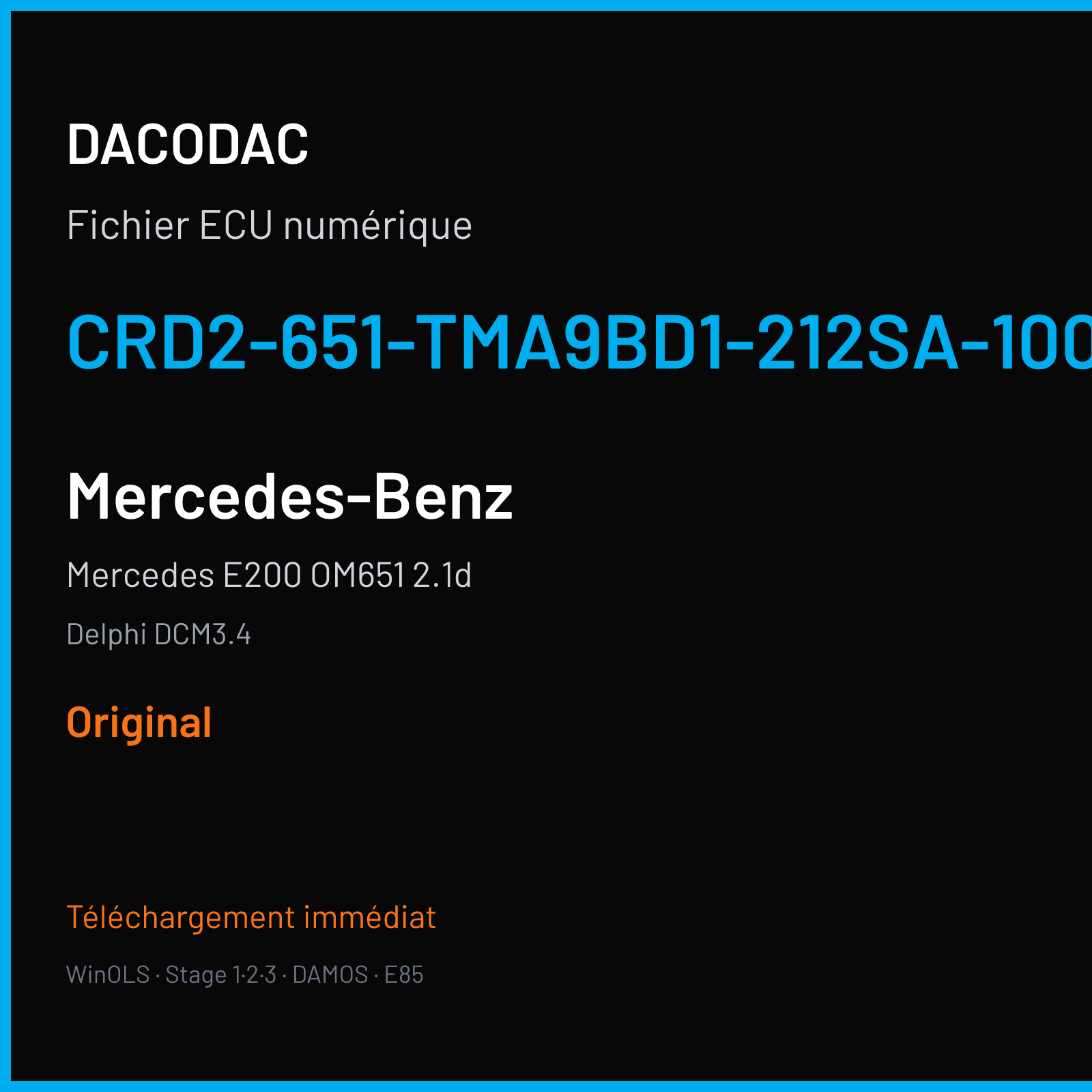 Mercedes E200 OM651 2.1d (2010) — Delphi DCM3.4 — CRD2-651-TMA9BD1-212SA-100KW-4ASLVNT-EU5OP — Original
