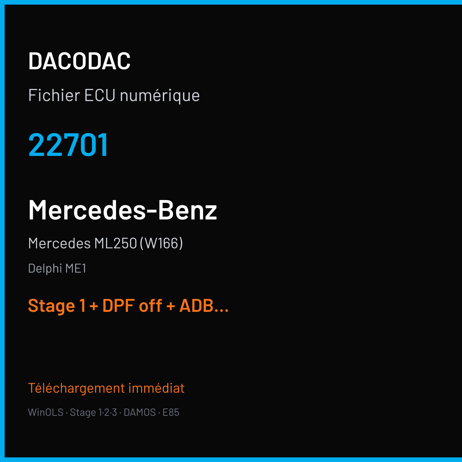 Mercedes ML250 (W166) (2014) — Delphi ME1 — 22701 — Stage 1 + DPF off + ADBLUE off + DTC off