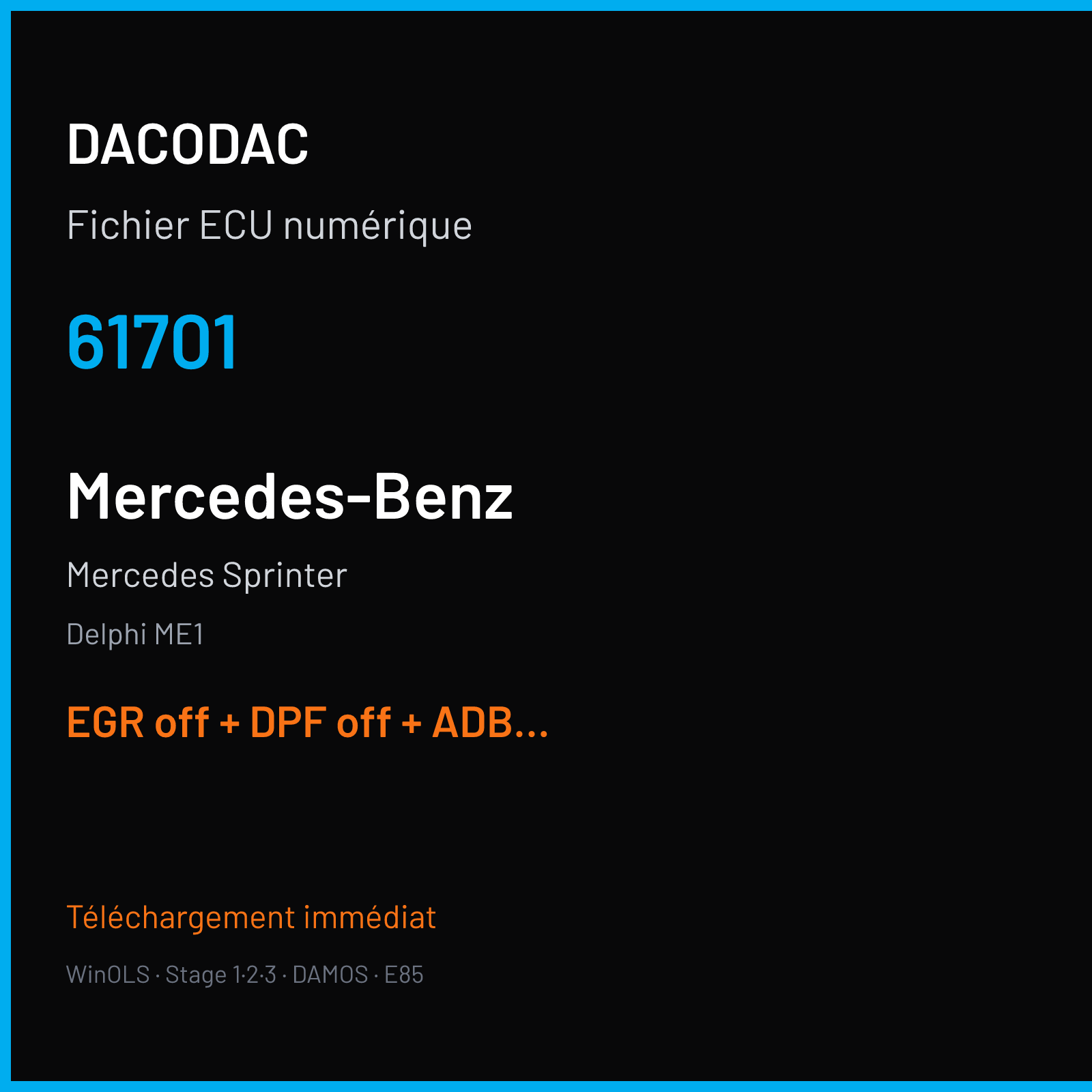 Mercedes Sprinter (2014) — Delphi ME1 — 61701 — EGR off + DPF off + ADBLUE off + SCR off + VMAX off
