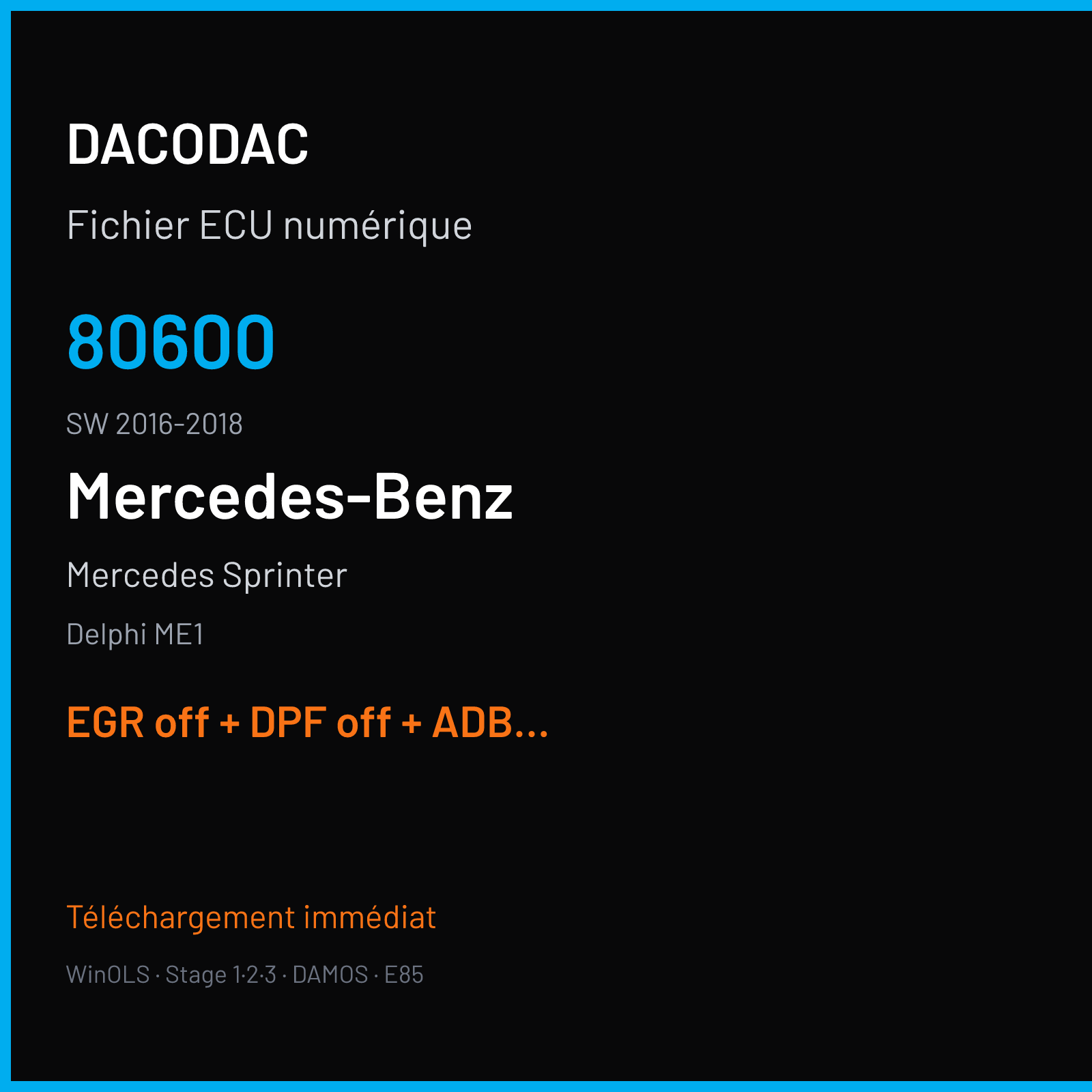 Mercedes Sprinter (2018) — Delphi ME1 — 80600 · 2016-2018 — EGR off + DPF off + ADBLUE off