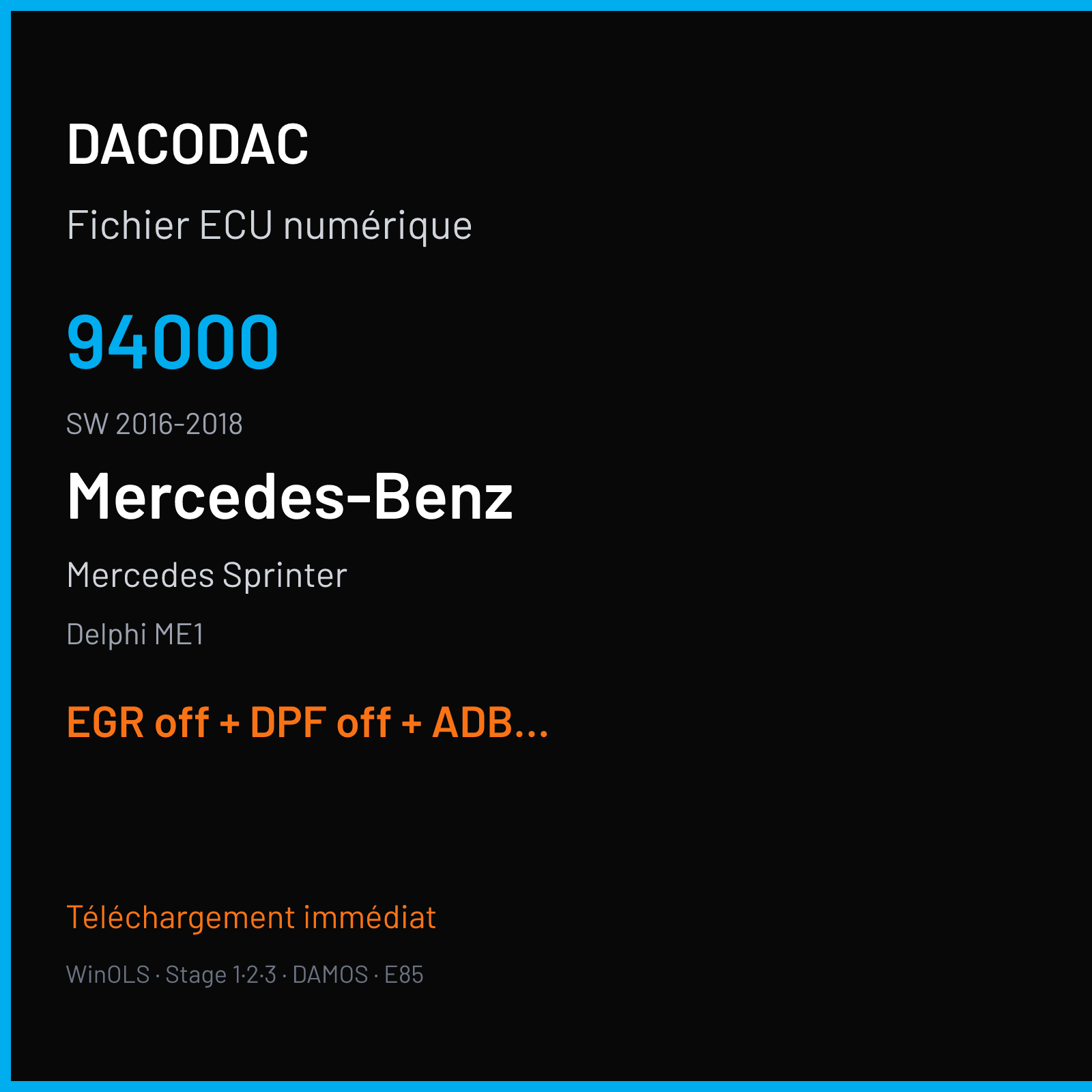 Mercedes Sprinter (2017) — Delphi ME1 — 94000 · 2016-2018 — EGR off + DPF off + ADBLUE off