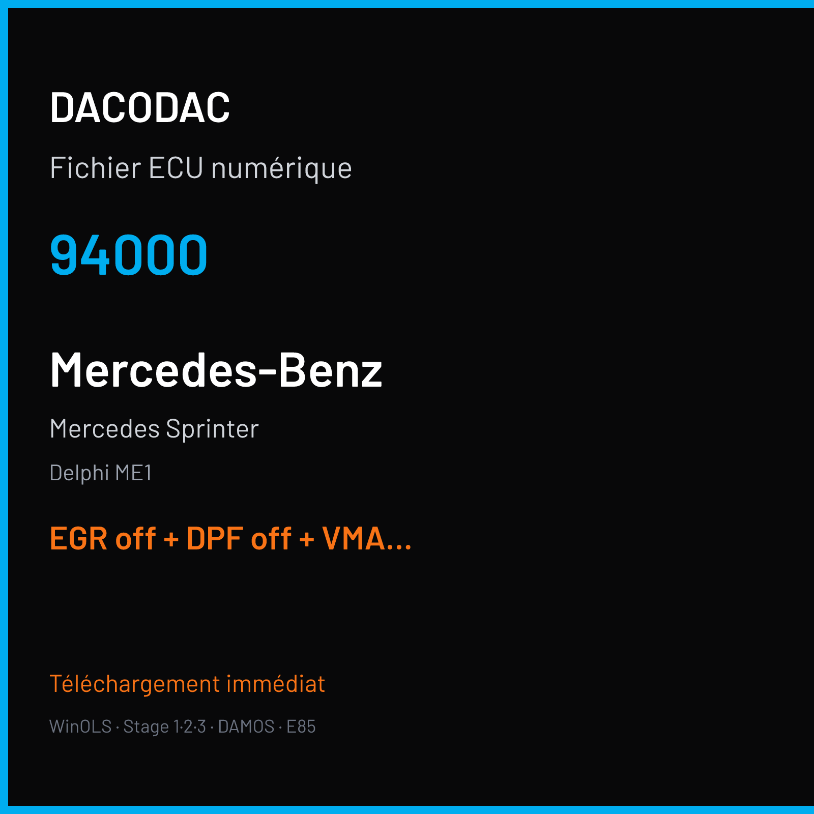 Mercedes Sprinter (2015) — Delphi ME1 — 94000 — EGR off + DPF off + VMAX off