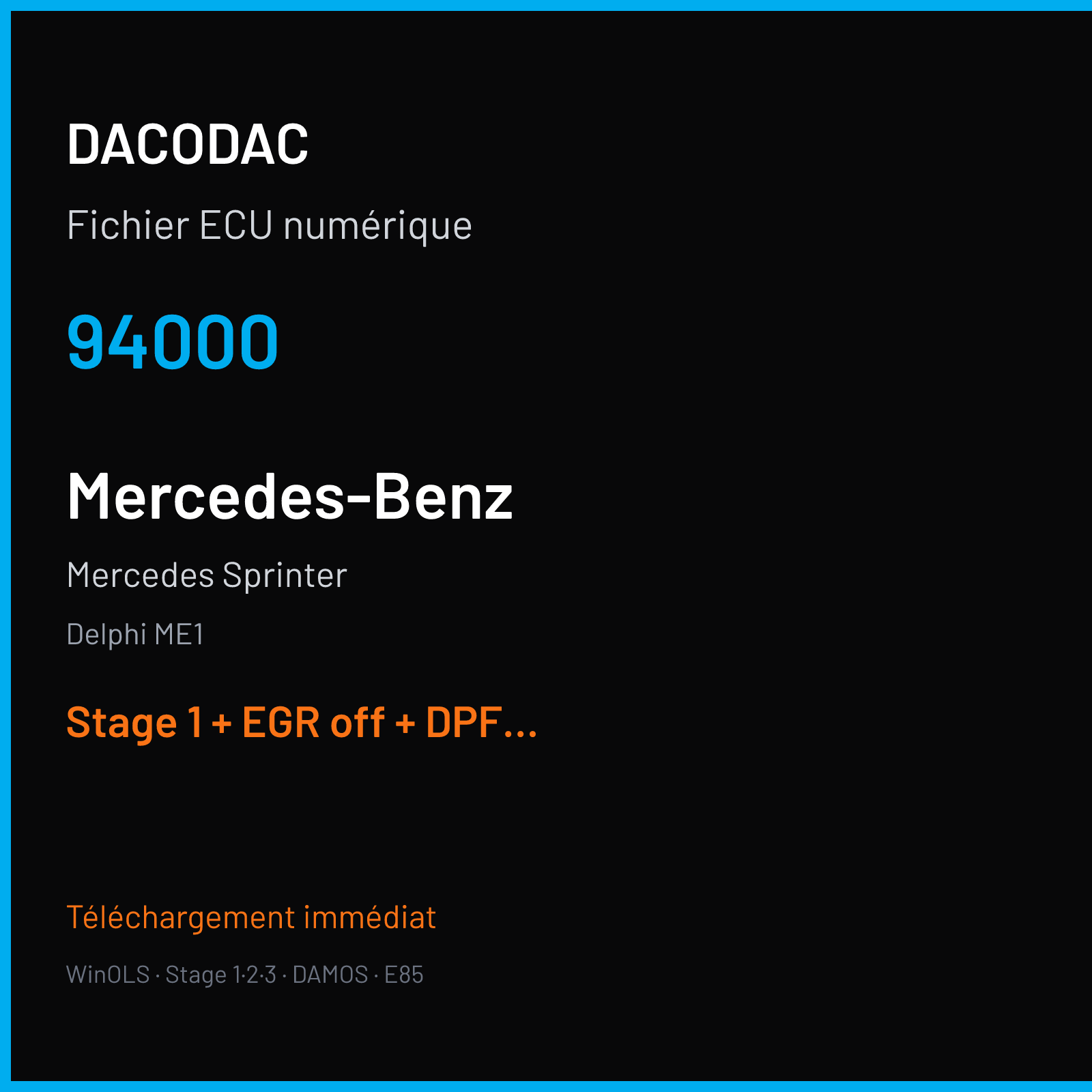 Mercedes Sprinter (2015) — Delphi ME1 — 94000 — Stage 1 + EGR off + DPF off + SCR off + VMAX off