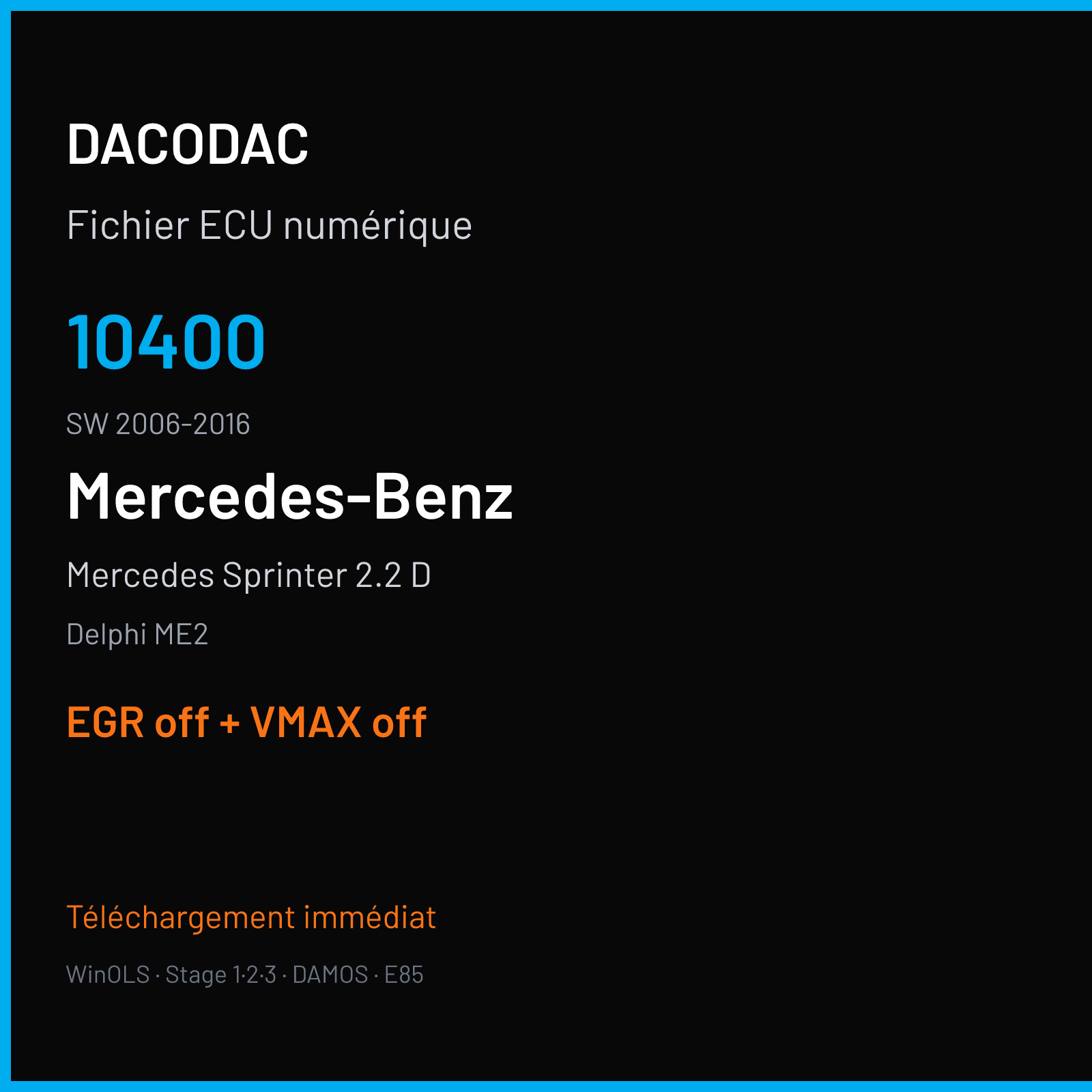 Mercedes Sprinter 2.2 D (2015) — Delphi ME2 — 10400 · 2006-2016 — EGR off + VMAX off
