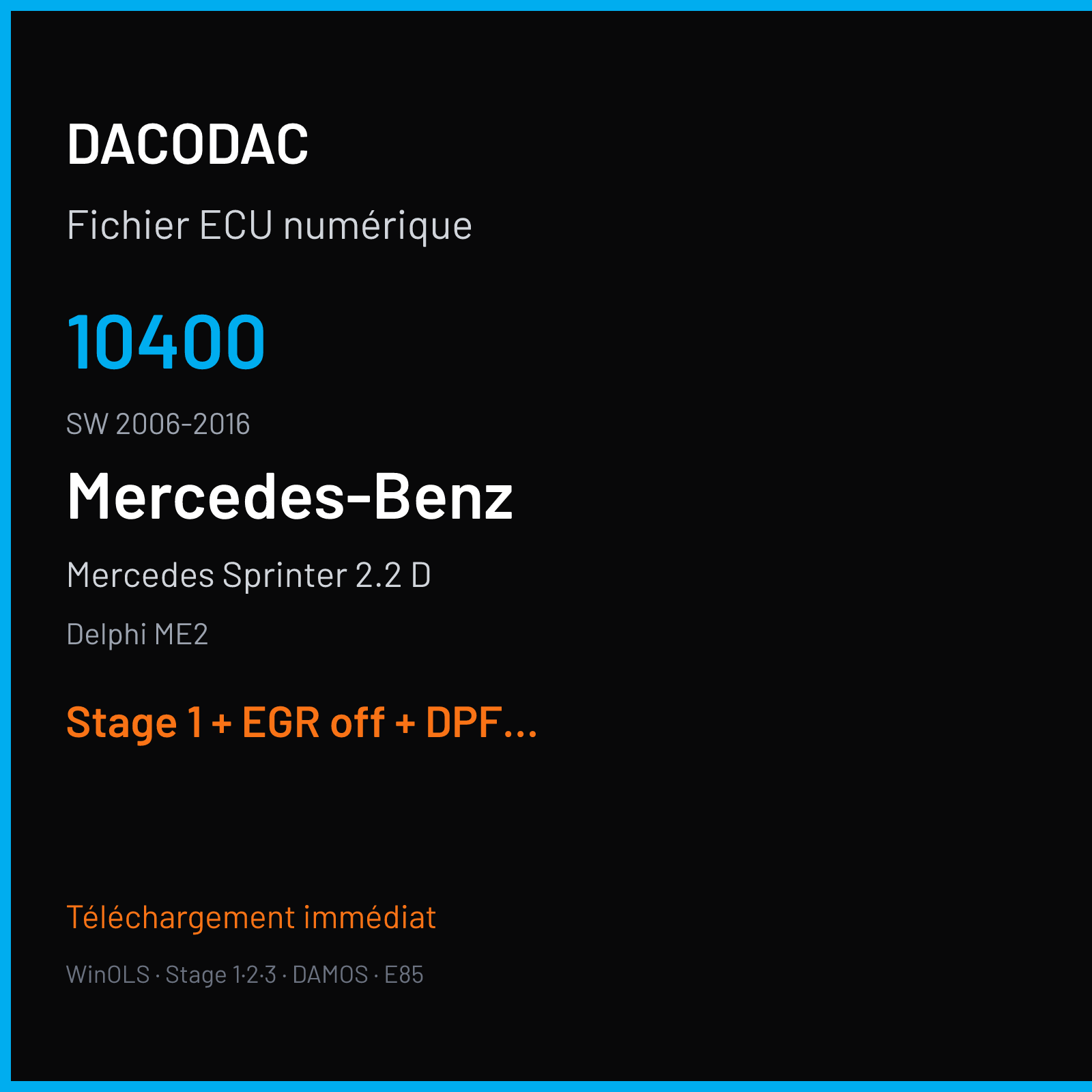 Mercedes Sprinter 2.2 D (2012) — Delphi ME2 — 10400 · 2006-2016 — Stage 1 + EGR off + DPF off + VMAX off