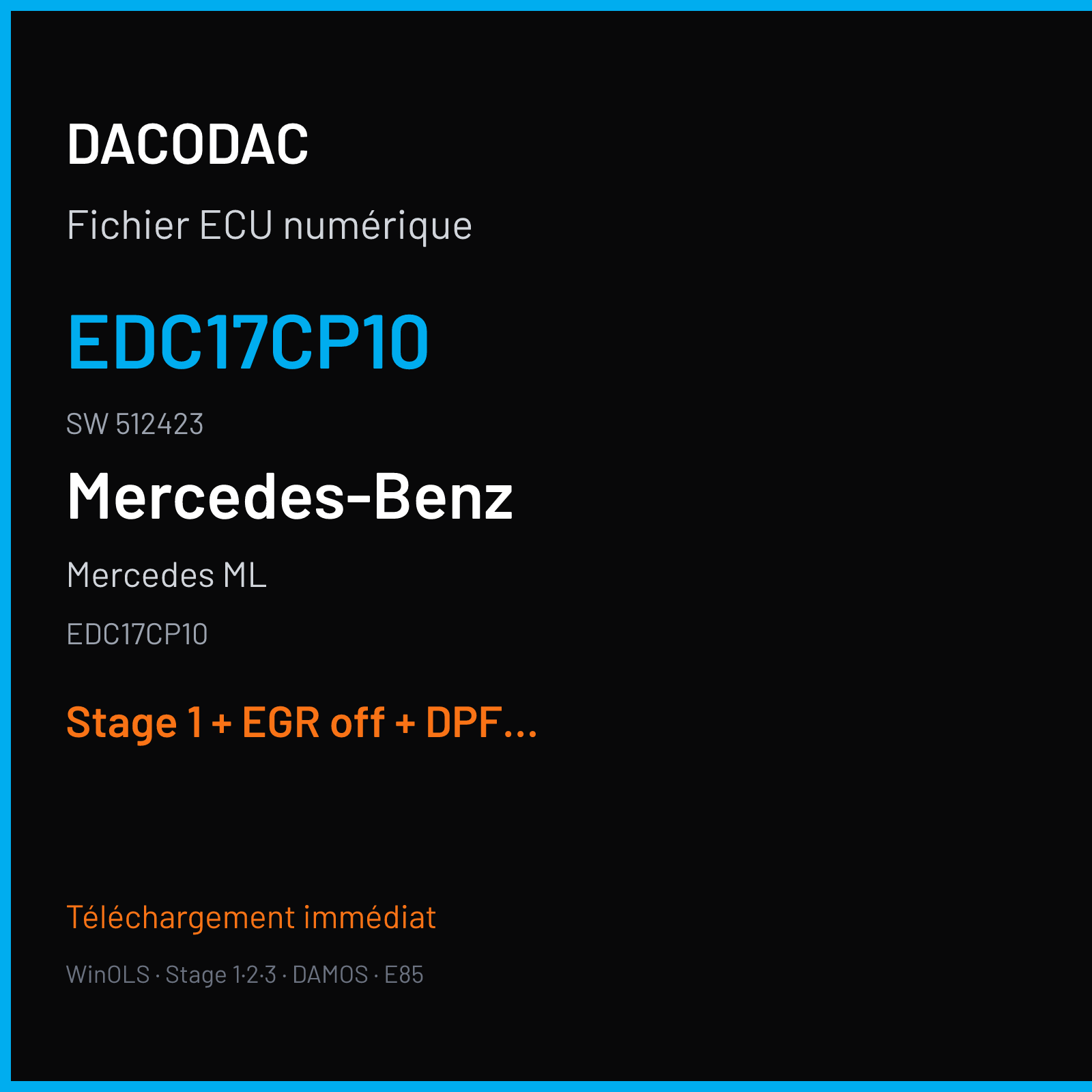 Mercedes ML (2010) — EDC17CP10 — EDC17CP10 · 512423 — Stage 1 + EGR off + DPF off + VMAX off