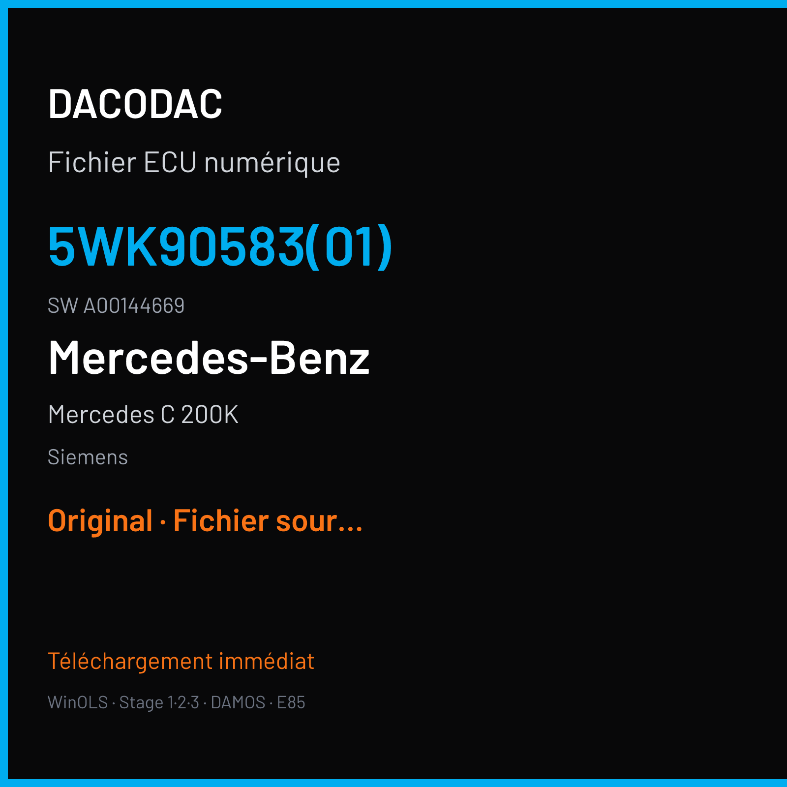 Mercedes C 200K 192 ch (2007) — Siemens — 5WK90583(01) · A00144669 · A2711535391 VDO — Original