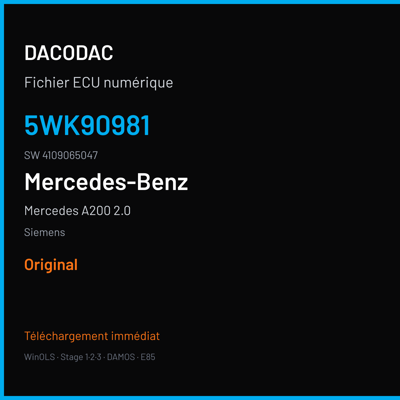 Mercedes A200 2.0 136 ch (2007) — Siemens — 5WK90981 · 4109065047 · M600077000000 — Original
