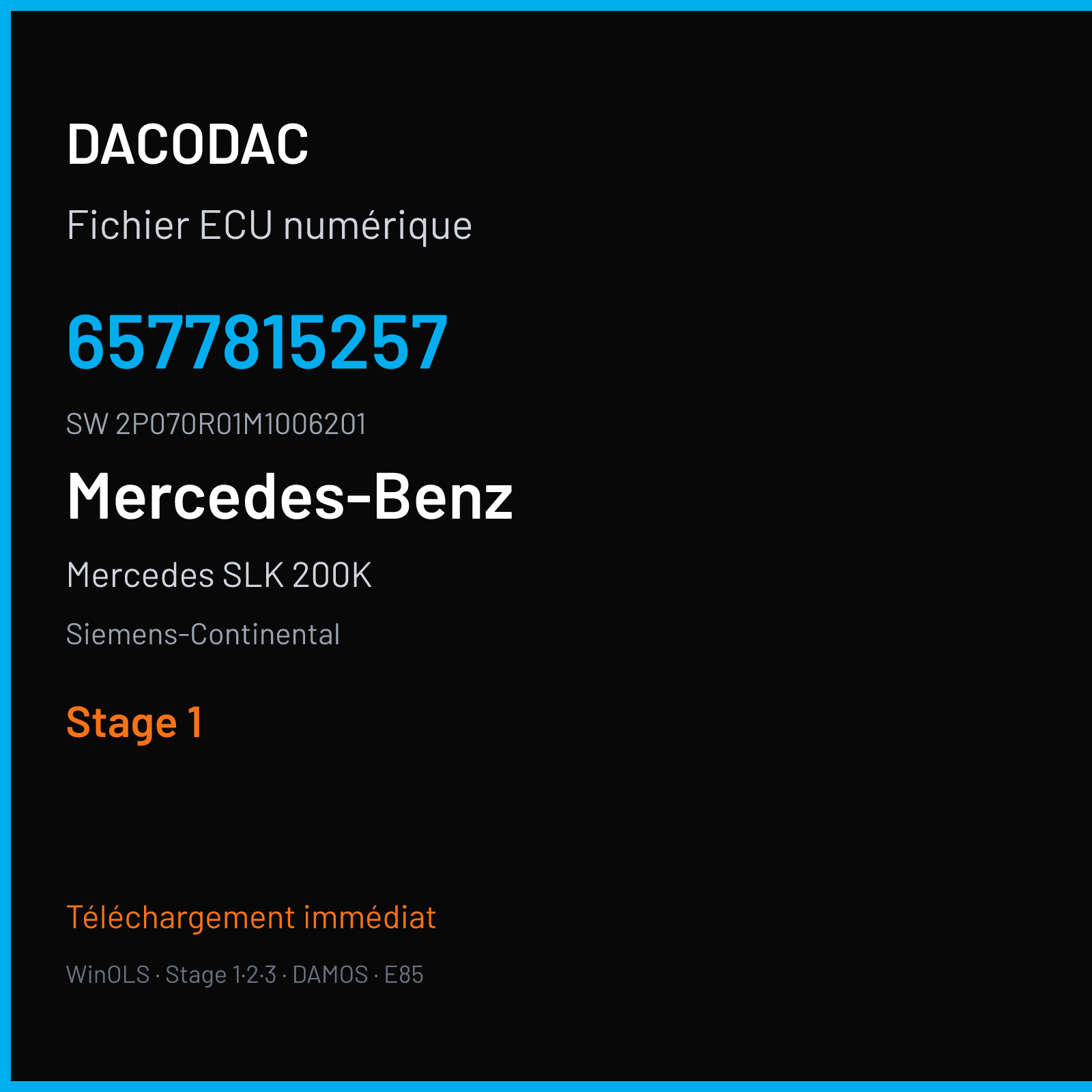 Mercedes SLK 200K 163 ch (2003) — Siemens-Continental — 6577815257 · 2P070R01M1006201 · M100062010070 Undefined .MB SLK 200K 2002 119 — Stage 1