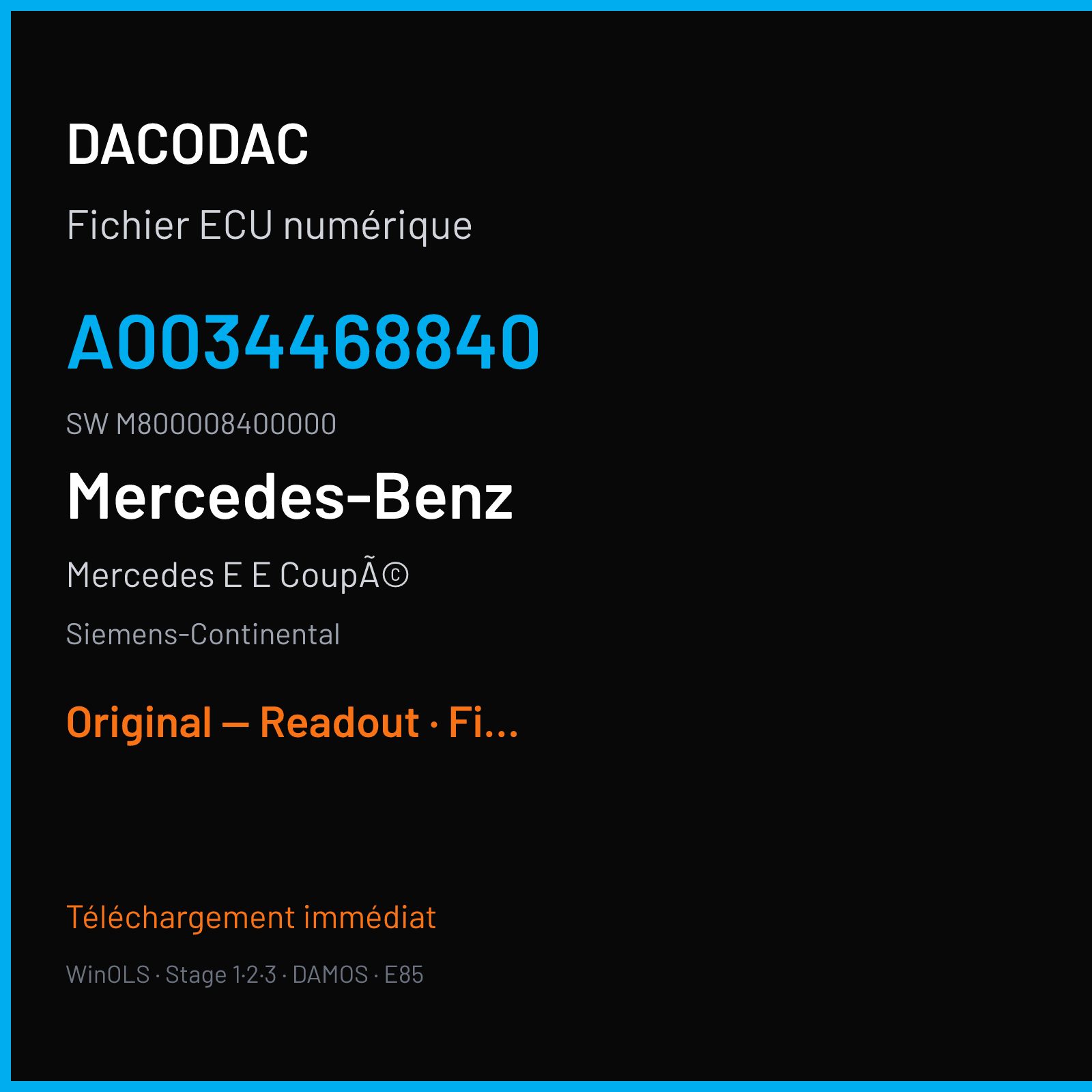 Mercedes E E CoupÃ© (2012) — Siemens-Continental — A0034468840 · M800008400000 — Original — Readout