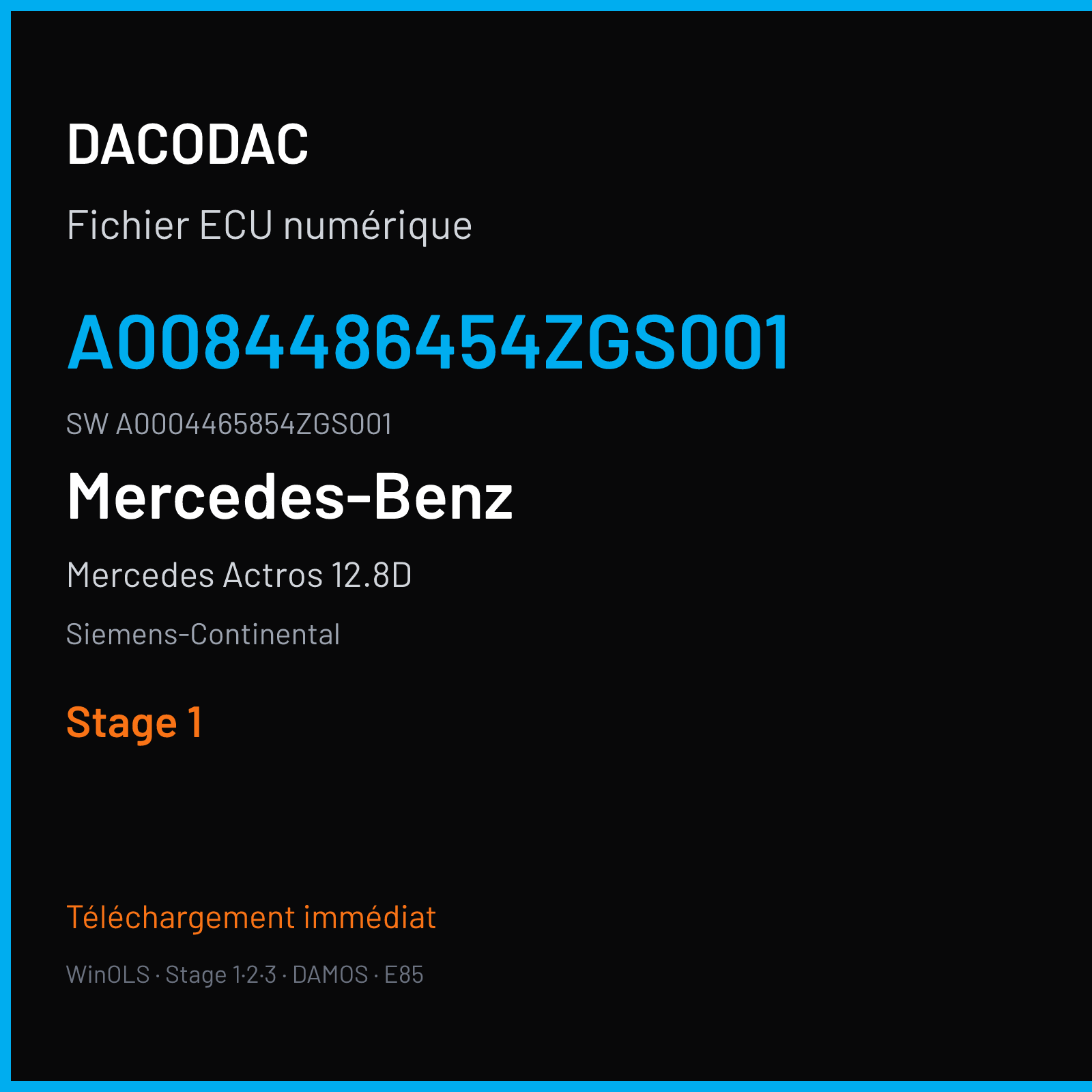 Mercedes Actros 12.8D 480 ch (2013) — Siemens-Continental — A0084486454ZGS001 · A0004465854ZGS001 · A0184487554ZGS001 ACM — Stage 1