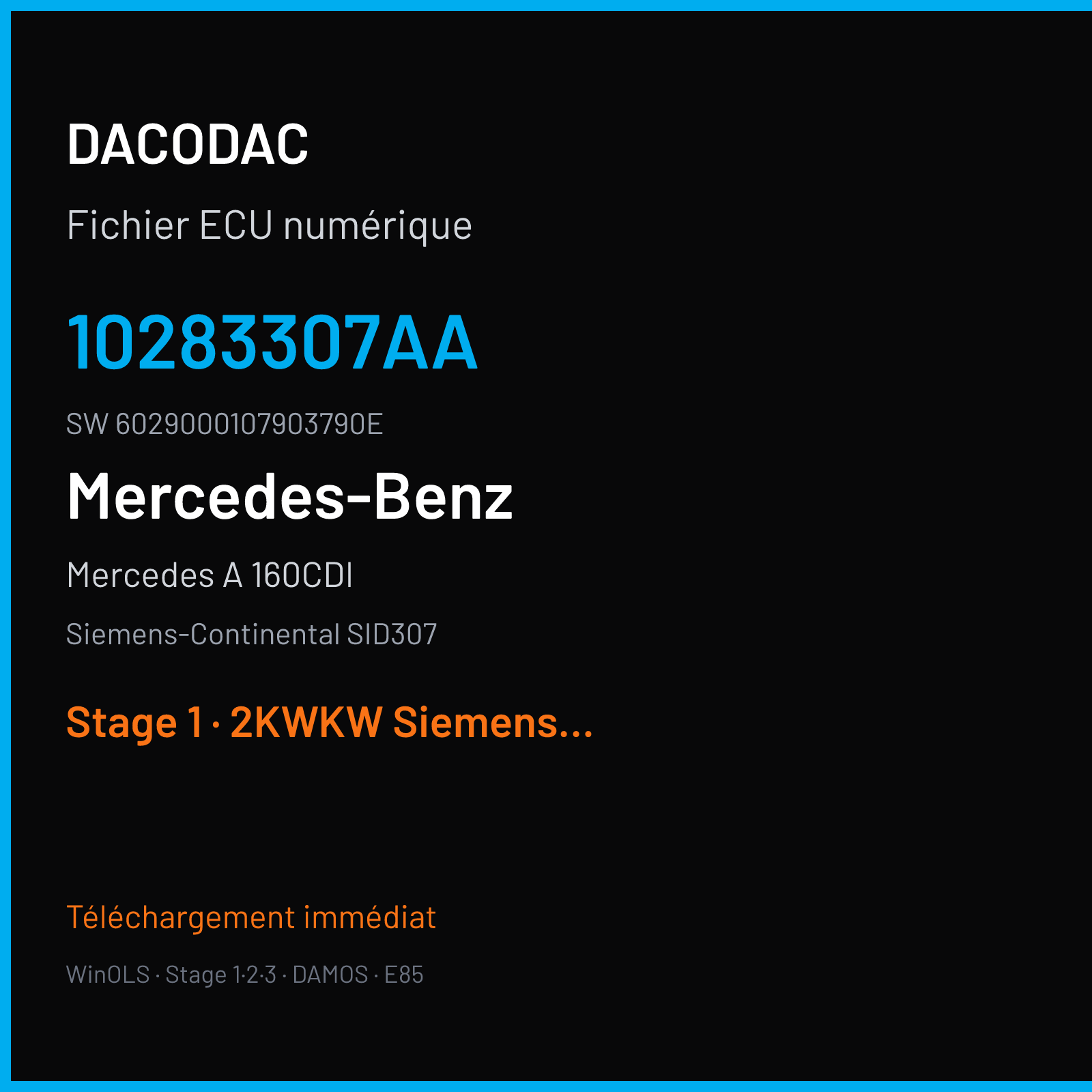 Mercedes A 160CDI 90 ch (2001) — Siemens-Continental SID307 — 10283307AA · 6029000107903790E · RFYRFD3393000000 — Stage 1