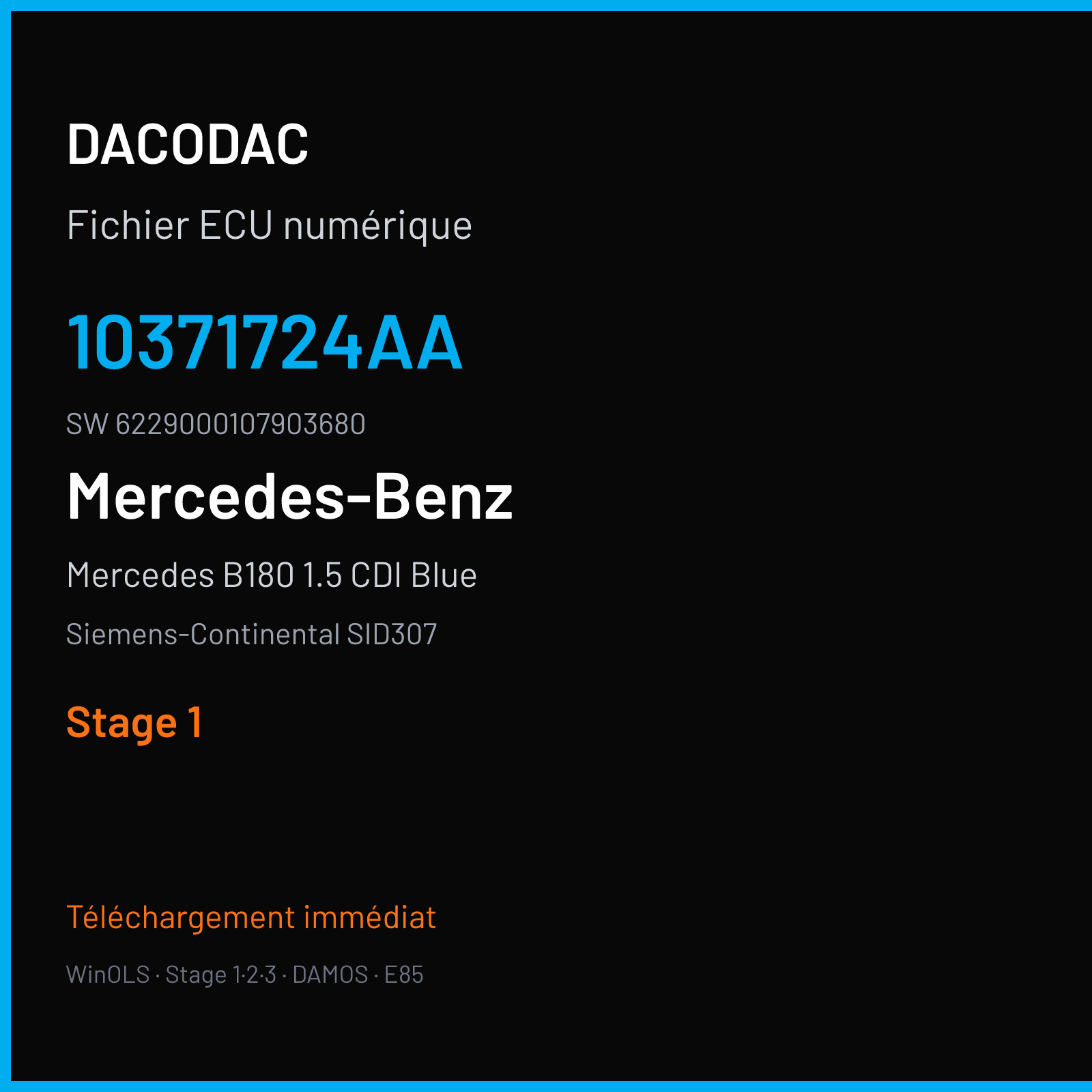 Mercedes B180 1.5 CDI Blue 109 ch (2015) — Siemens-Continental SID307 — 10371724AA · 6229000107903680 · RFYRFGd498000000 — Stage 1