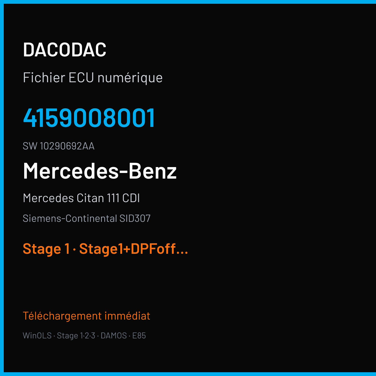 Mercedes Citan 111 CDI 109 ch (2014) — Siemens-Continental SID307 — 4159008001 · 10290692AA · RFC4252000000 — Stage 1