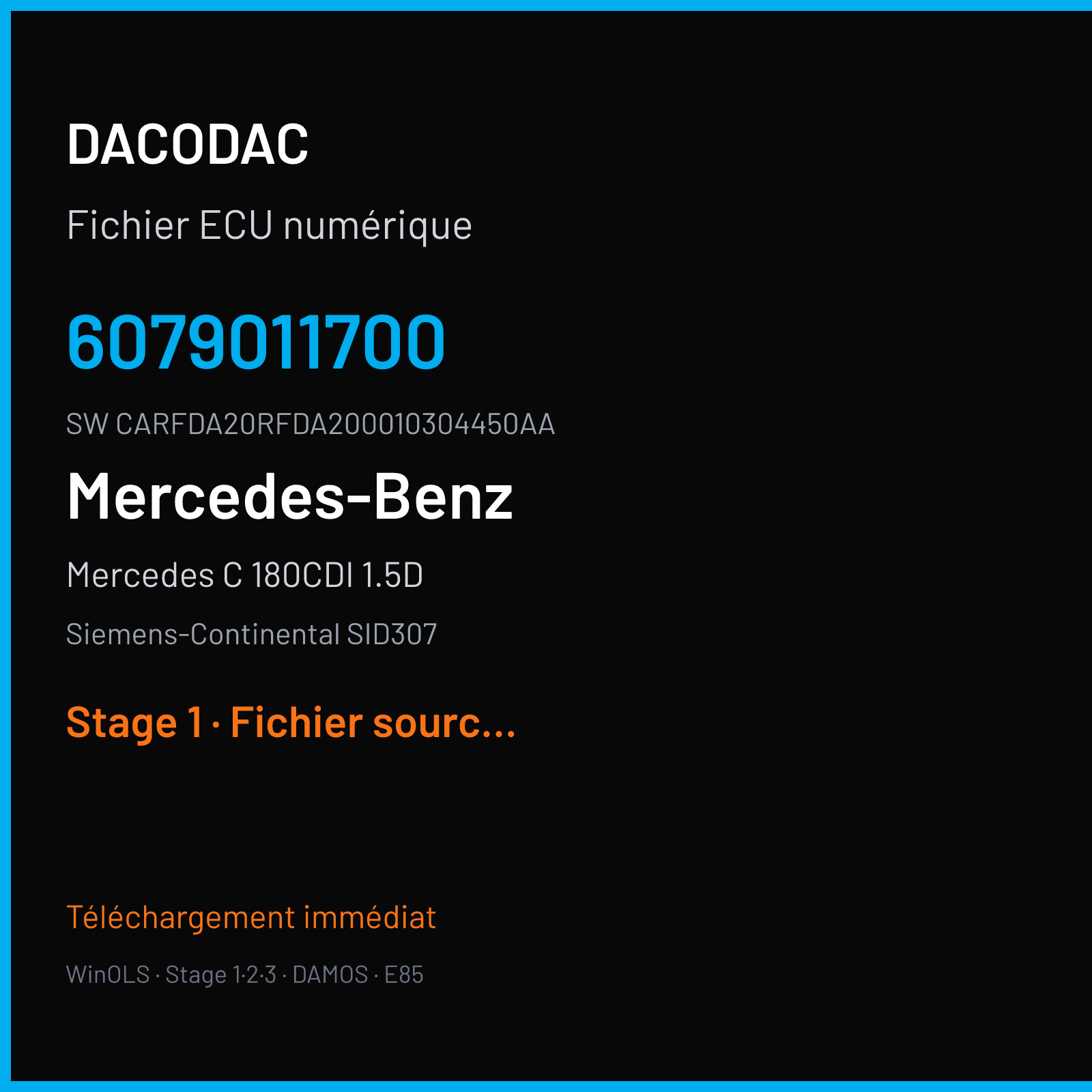 Mercedes C 180CDI 1.5D 109 ch (2017) — Siemens-Continental SID307 — 6079011700 · CARFDA20RFDA200010304450AA · 6079021900 — Stage 1