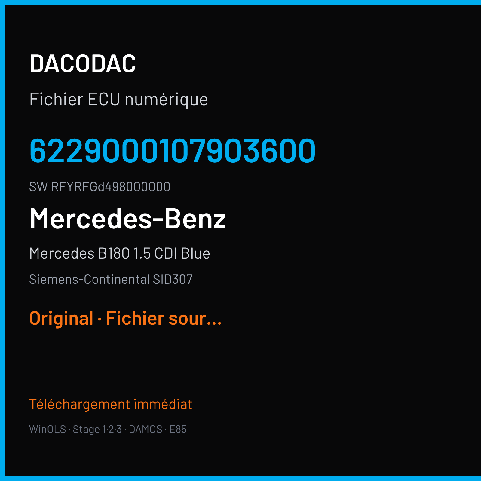 Mercedes B180 1.5 CDI Blue (2015) — Siemens-Continental SID307 — 6229000107903600 · RFYRFGd498000000 — Original