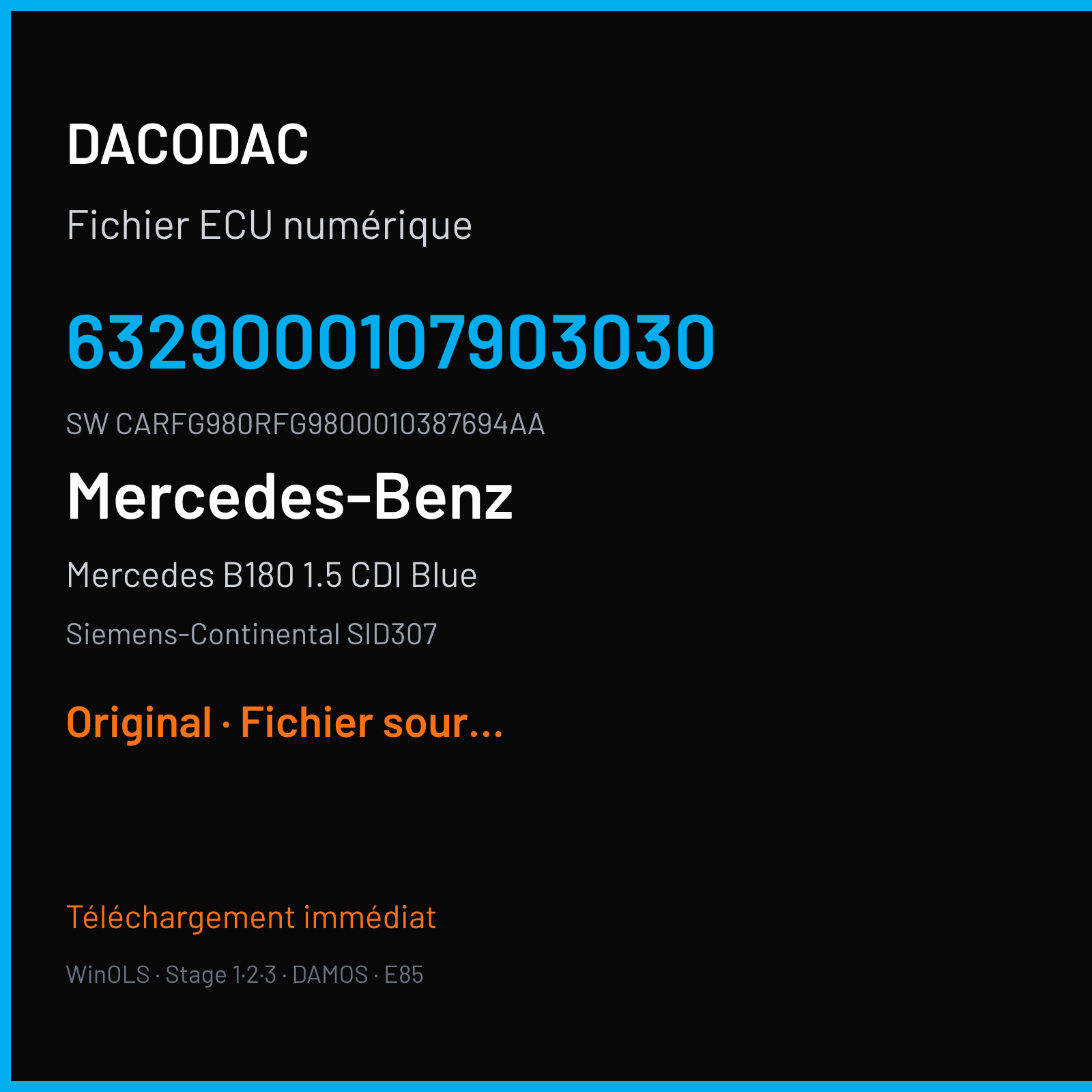 Mercedes B180 1.5 CDI Blue (2015) — Siemens-Continental SID307 — 6329000107903030 · CARFG980RFG9800010387694AA — Original