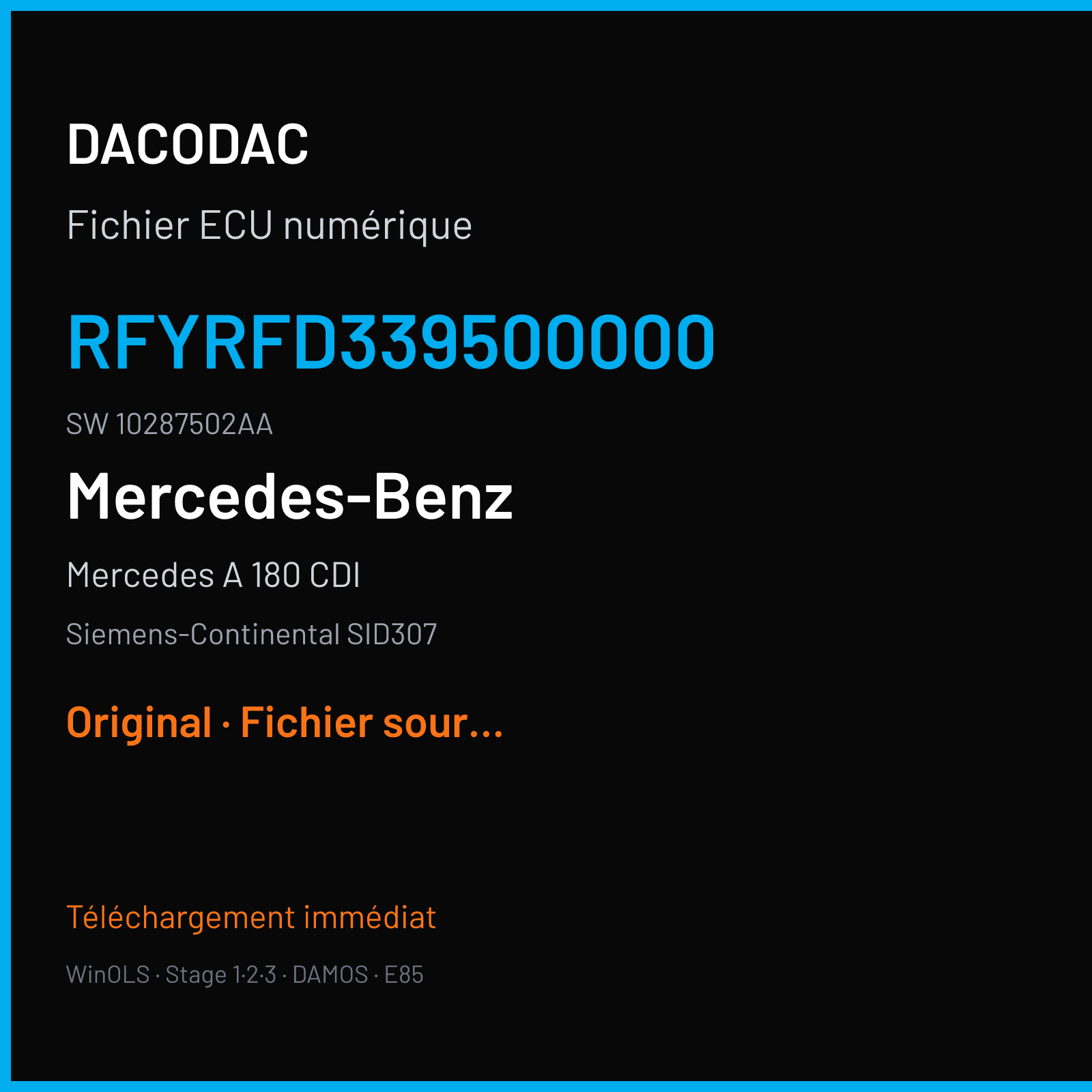 Mercedes A 180 CDI 109 ch (2015) — Siemens-Continental SID307 — RFYRFD339500000 · 10287502AA — Original