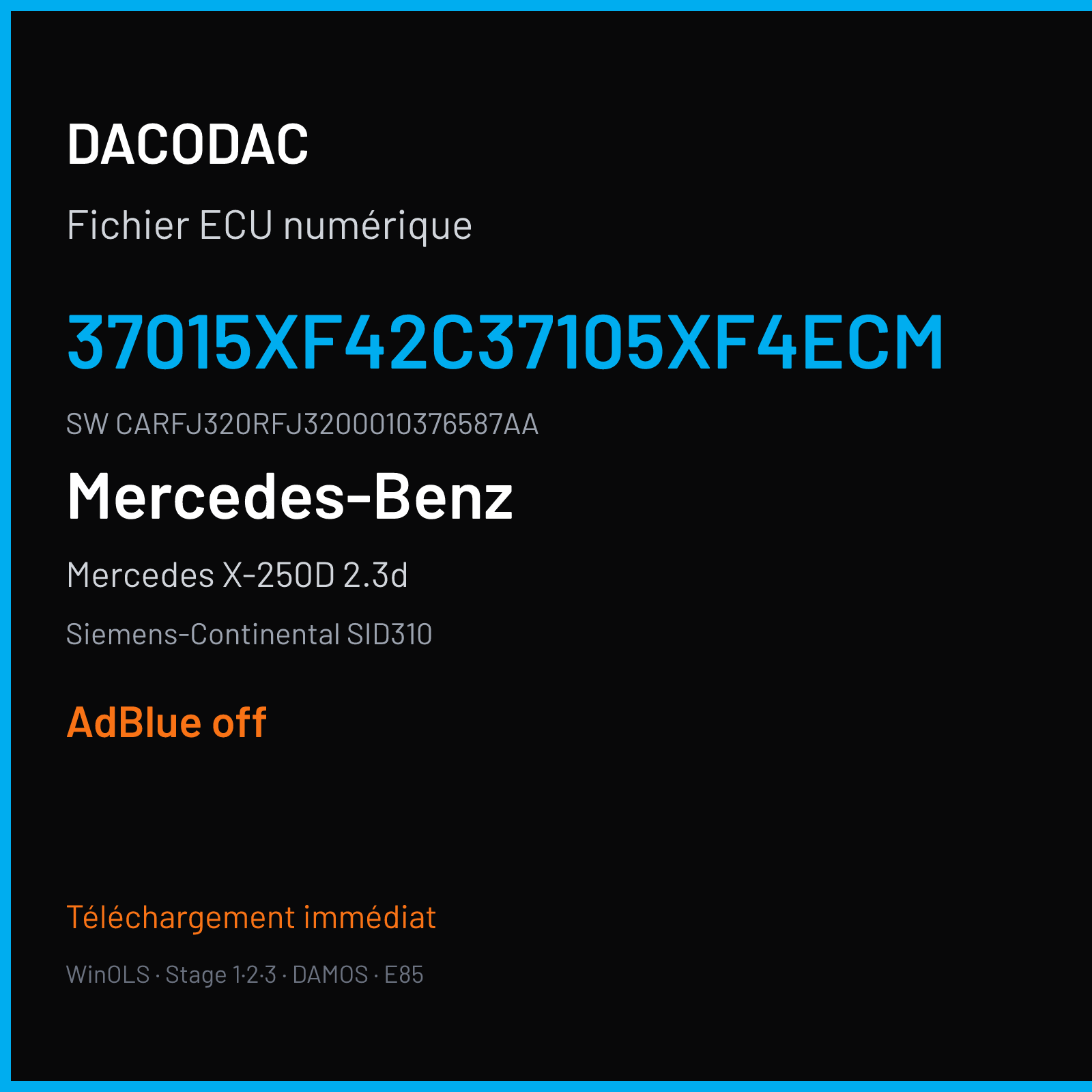 Mercedes X-250D 2.3d 190 ch (2017) — Siemens-Continental SID310 — 37015XF42C37105XF4ECM · CARFJ320RFJ3200010376587AA — ADBLUE off
